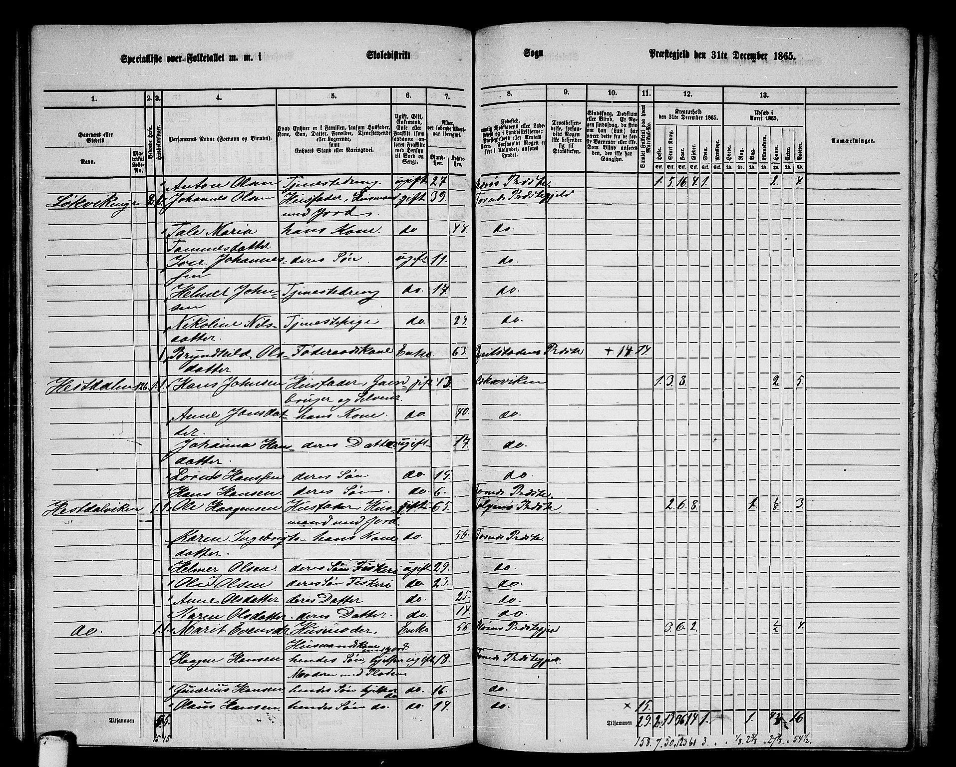 RA, 1865 census for Fosnes, 1865, p. 120