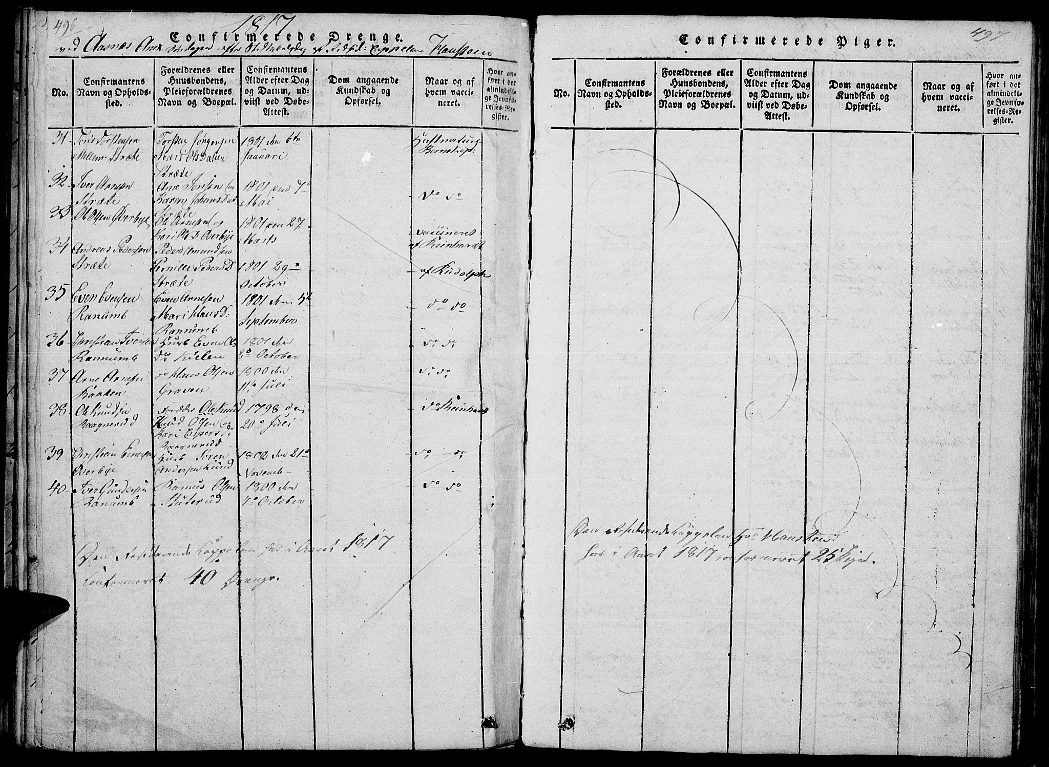 Hof prestekontor, AV/SAH-PREST-038/H/Ha/Haa/L0005: Parish register (official) no. 5, 1816-1822, p. 496-497