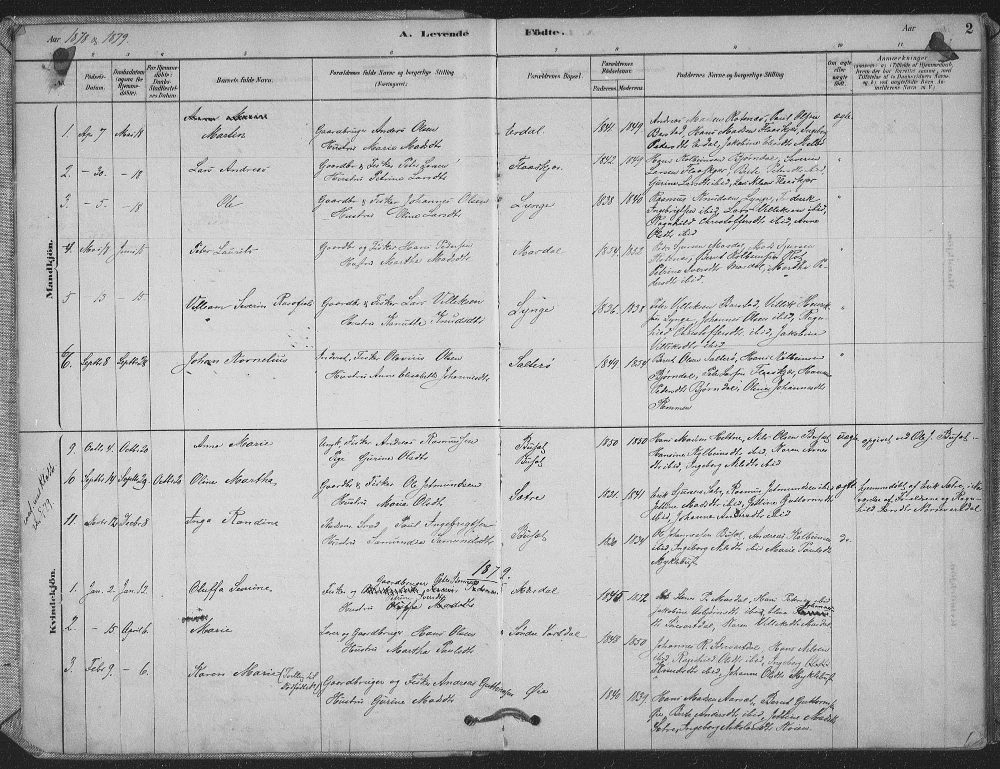 Ministerialprotokoller, klokkerbøker og fødselsregistre - Møre og Romsdal, AV/SAT-A-1454/514/L0199: Parish register (official) no. 514A01, 1878-1912, p. 2