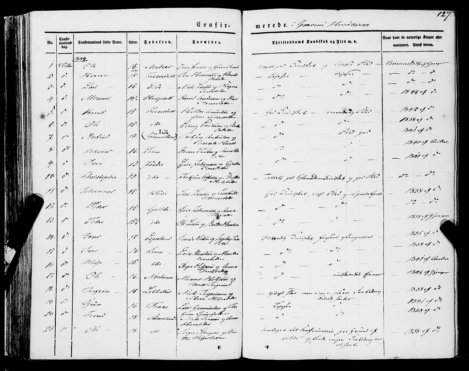 Ulvik sokneprestembete, SAB/A-78801/H/Haa: Parish register (official) no. A 12, 1839-1853, p. 127