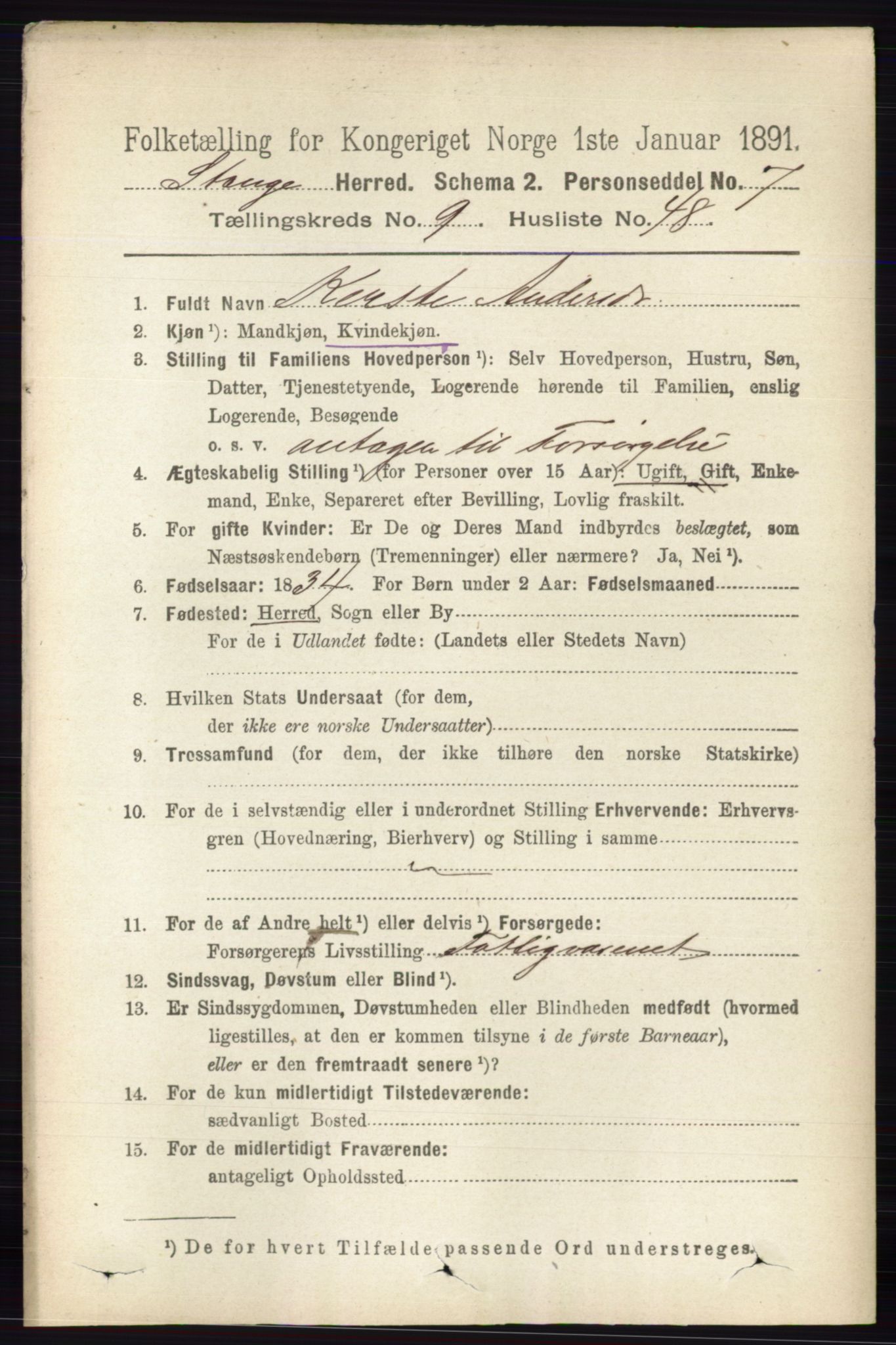 RA, 1891 census for 0417 Stange, 1891, p. 6325
