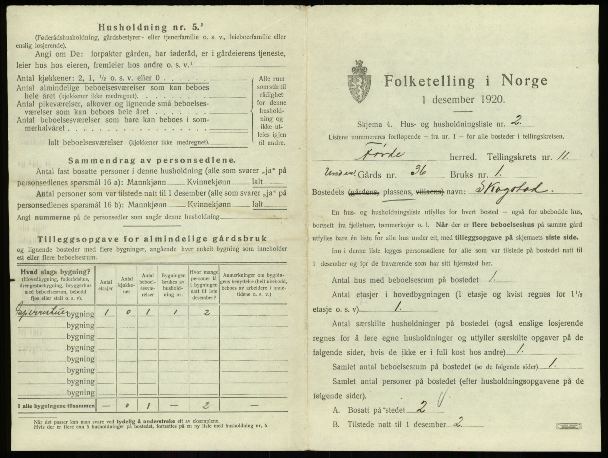 SAB, 1920 census for Førde, 1920, p. 579