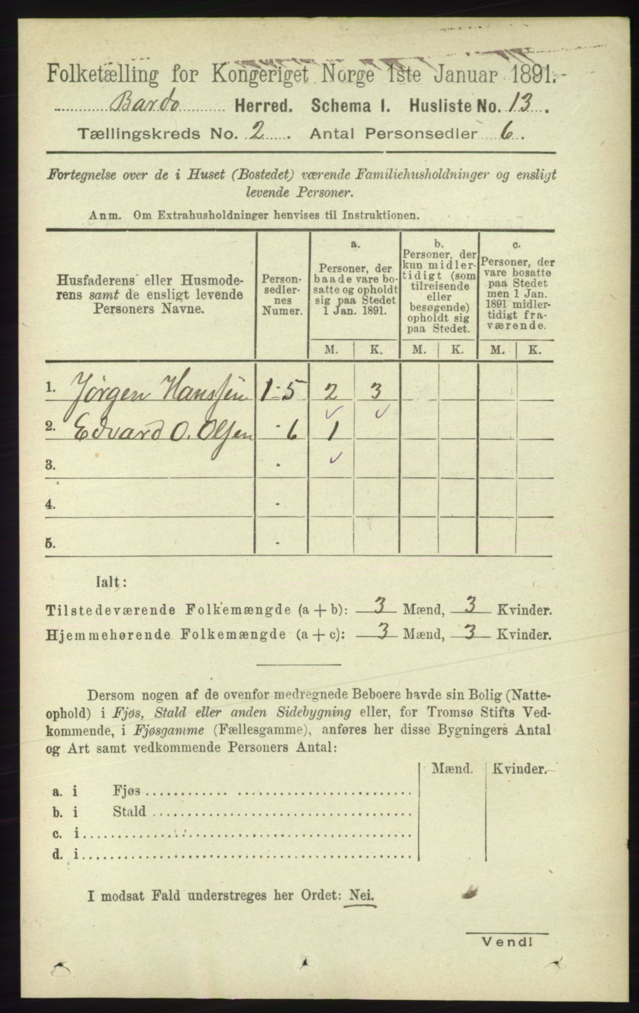 RA, 1891 census for 1922 Bardu, 1891, p. 445