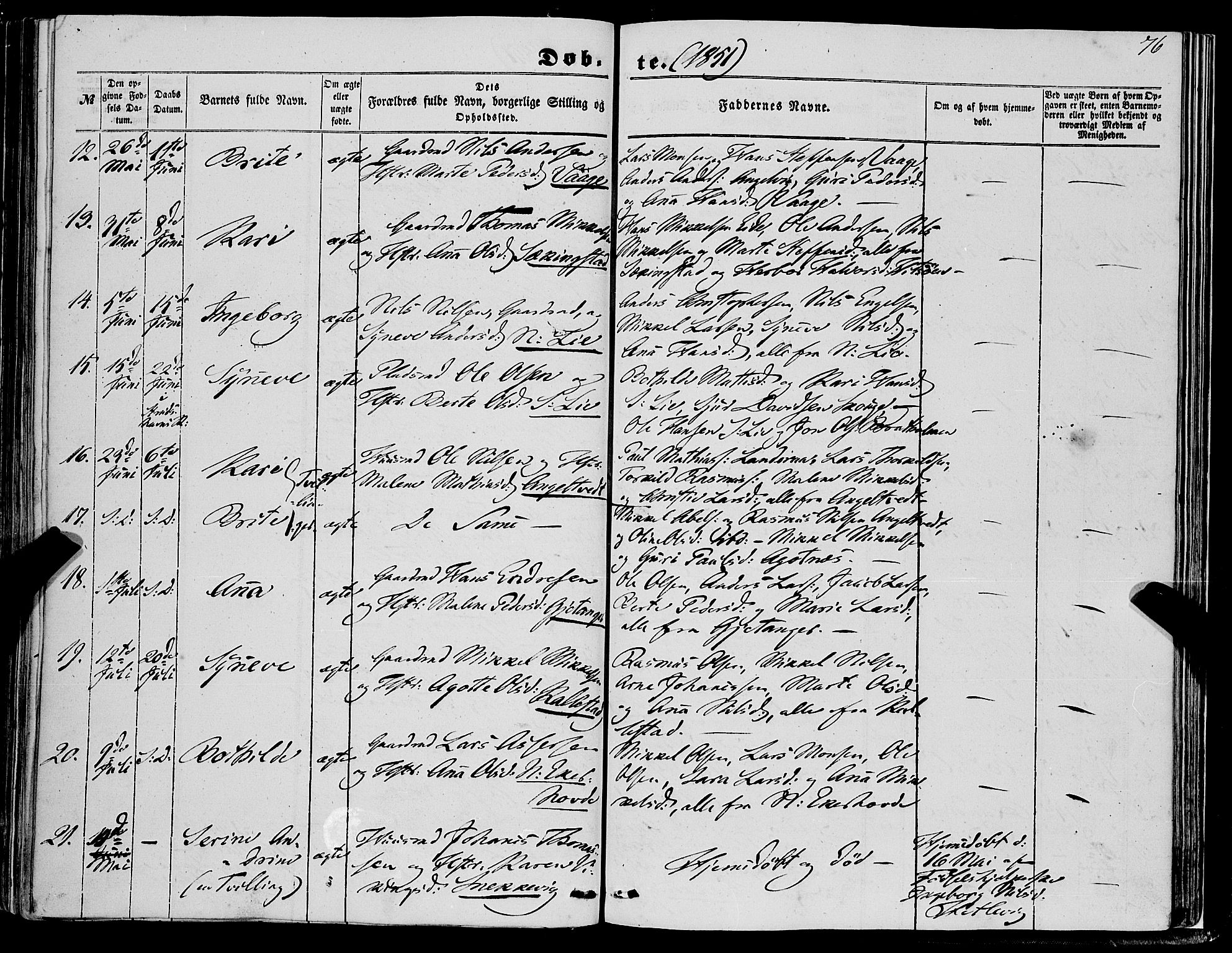 Fjell sokneprestembete, SAB/A-75301/H/Haa: Parish register (official) no. A 2, 1847-1864, p. 76
