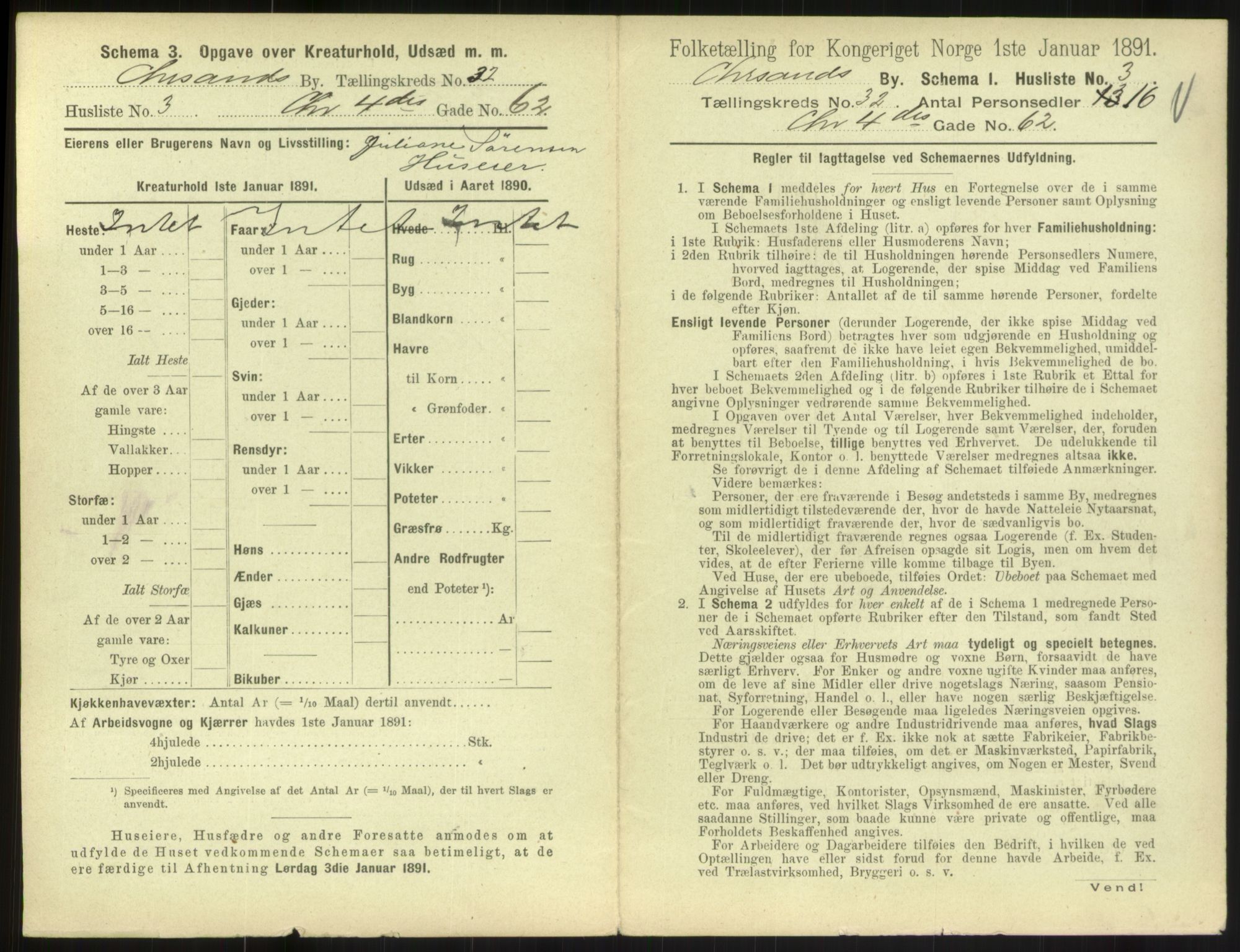 RA, 1891 census for 1001 Kristiansand, 1891, p. 1700