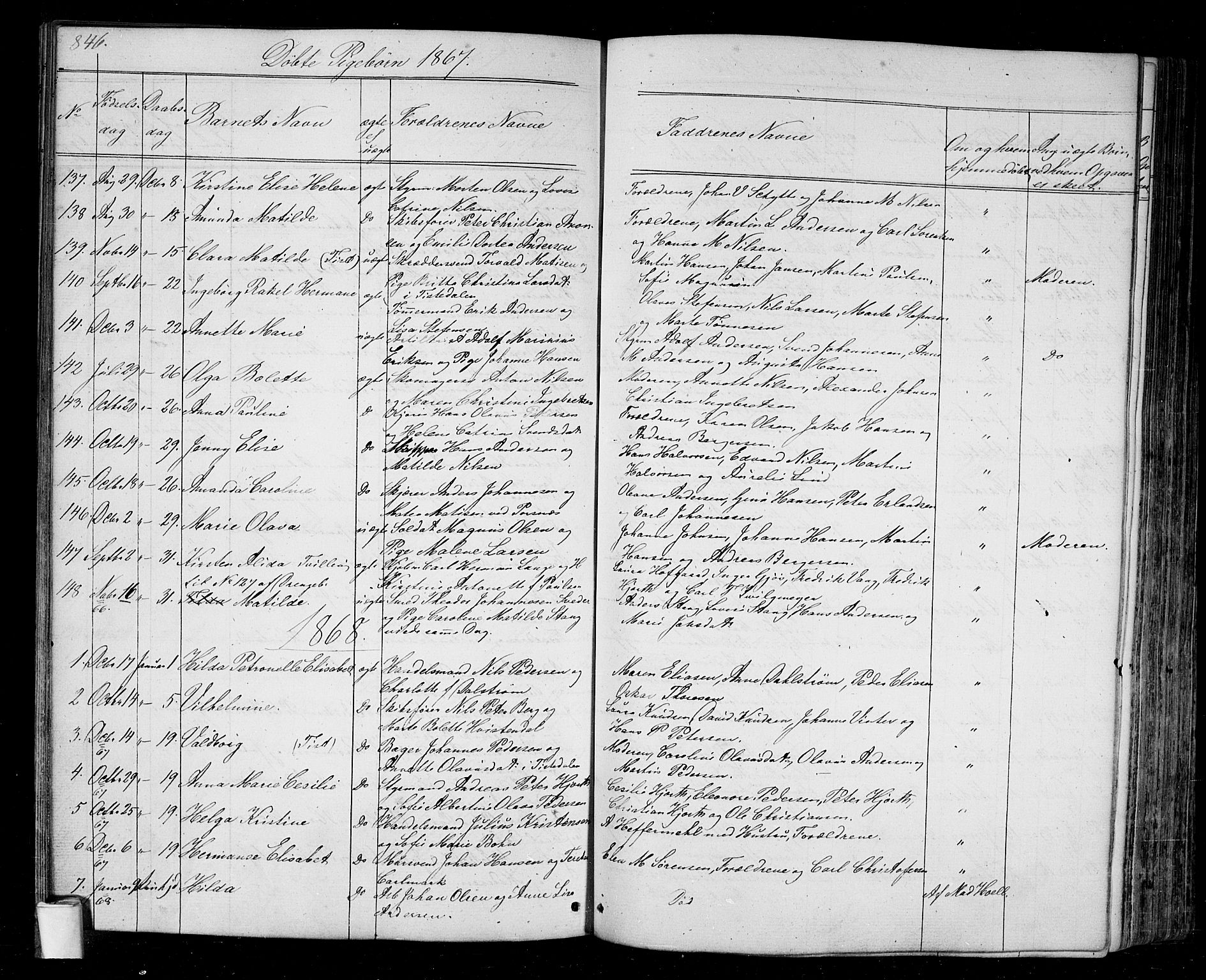 Halden prestekontor Kirkebøker, SAO/A-10909/G/Ga/L0005b: Parish register (copy) no. 5B, 1864-1868, p. 846