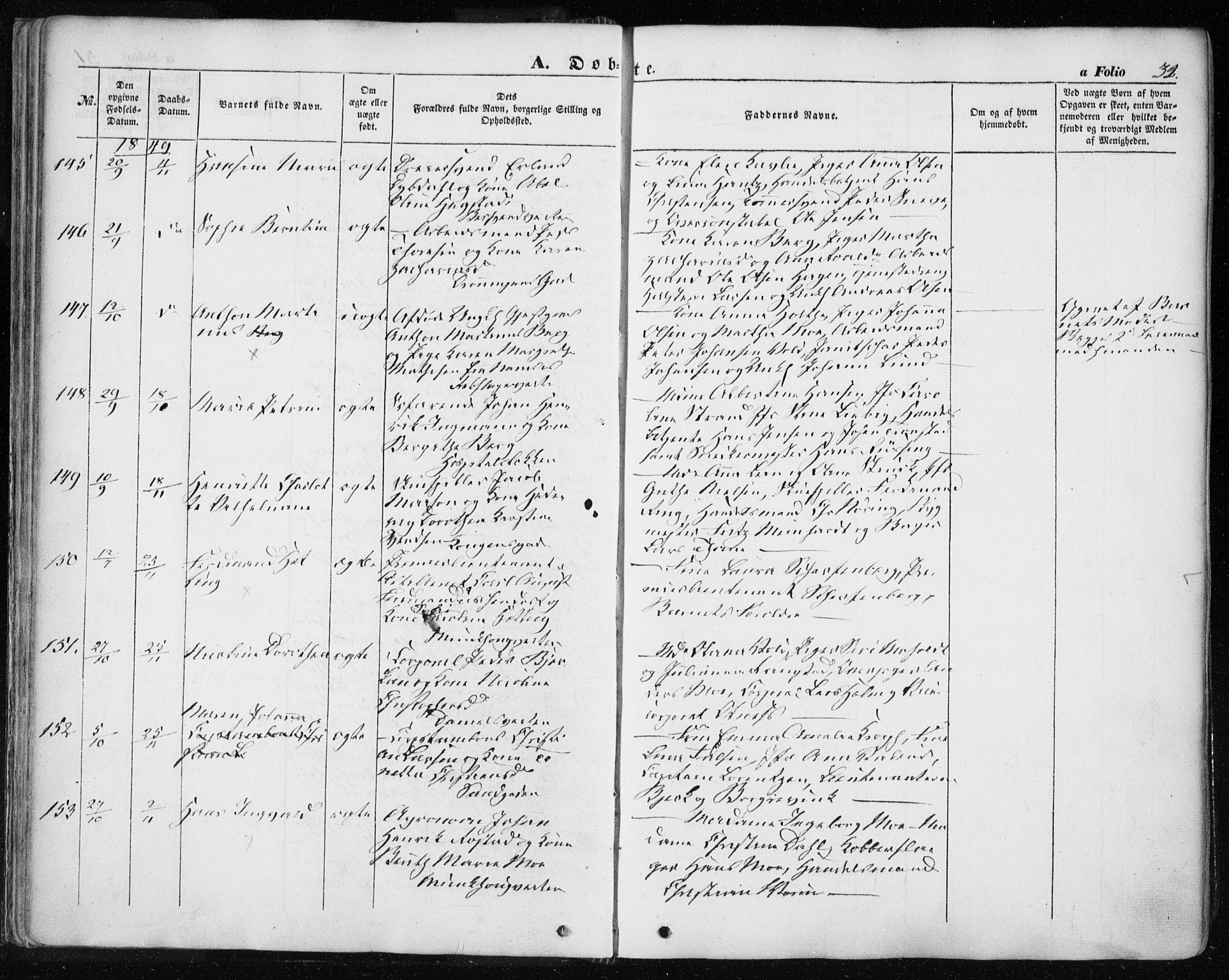 Ministerialprotokoller, klokkerbøker og fødselsregistre - Sør-Trøndelag, AV/SAT-A-1456/601/L0051: Parish register (official) no. 601A19, 1848-1857, p. 32