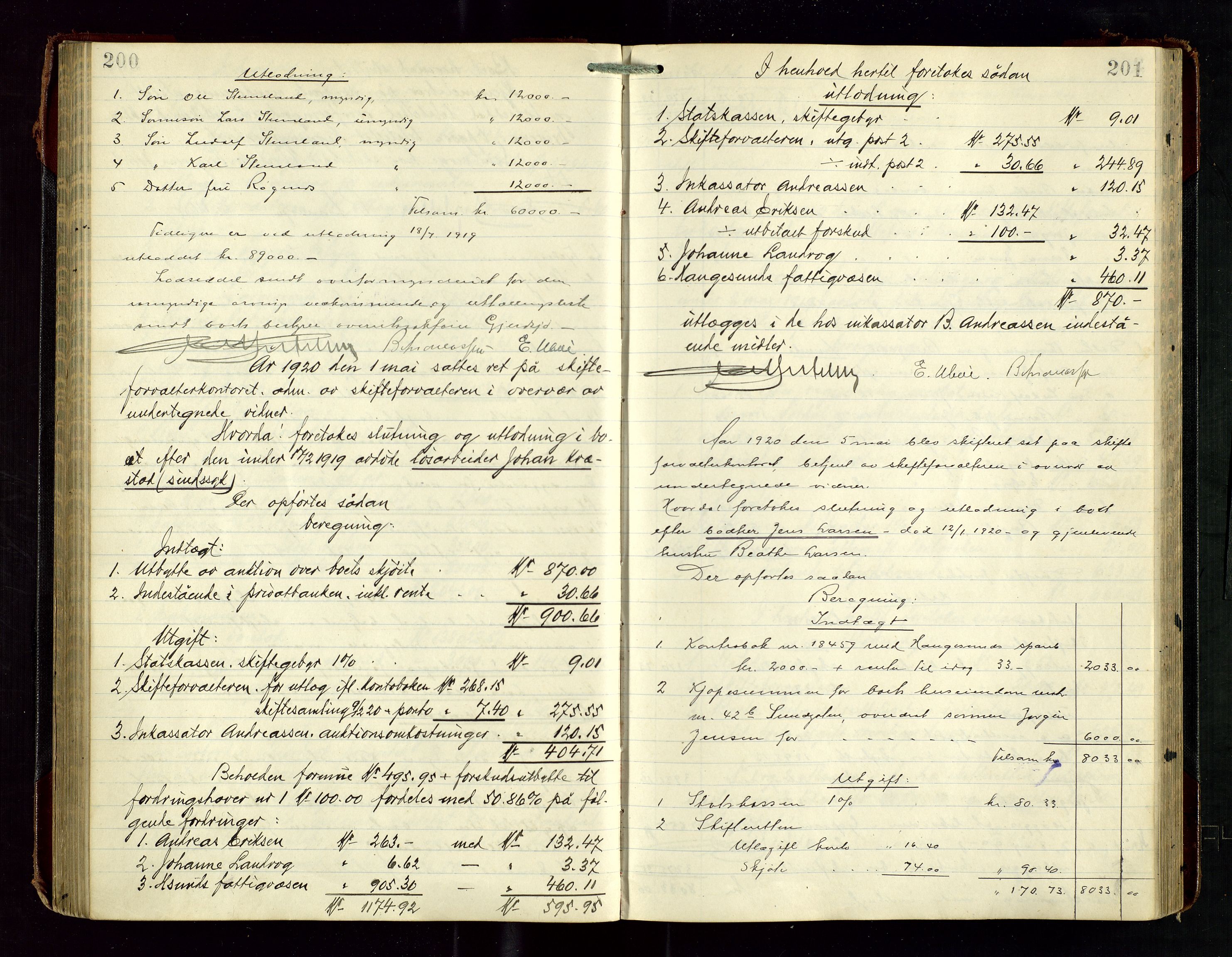 Haugesund tingrett, AV/SAST-A-101415/01/IV/IVD/L0003: Skifteutlodningsprotokoll, med register, 1915-1924, p. 200-201