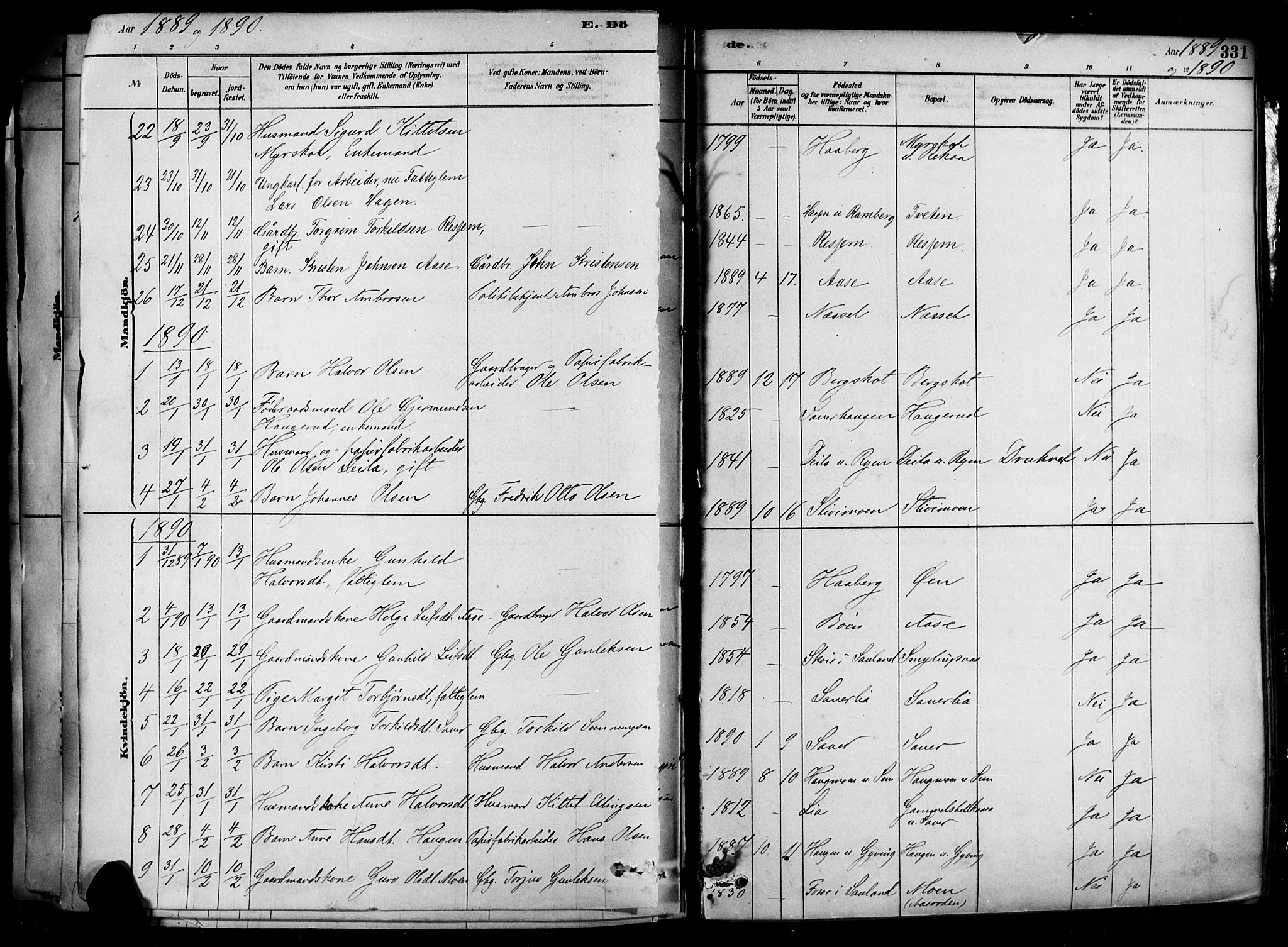 Heddal kirkebøker, SAKO/A-268/F/Fa/L0008: Parish register (official) no. I 8, 1878-1903, p. 331