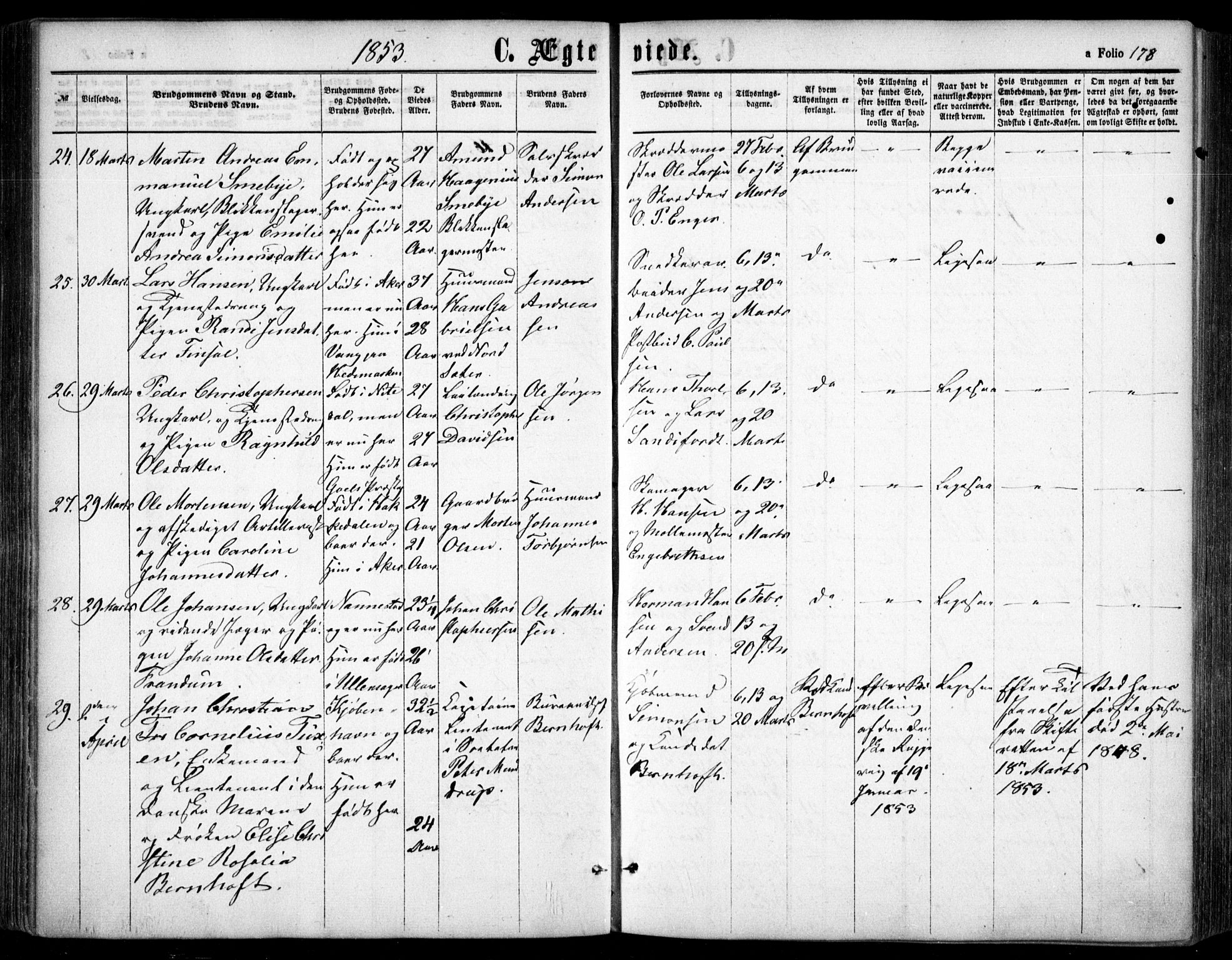 Oslo domkirke Kirkebøker, AV/SAO-A-10752/F/Fa/L0020: Parish register (official) no. 20, 1848-1865, p. 178