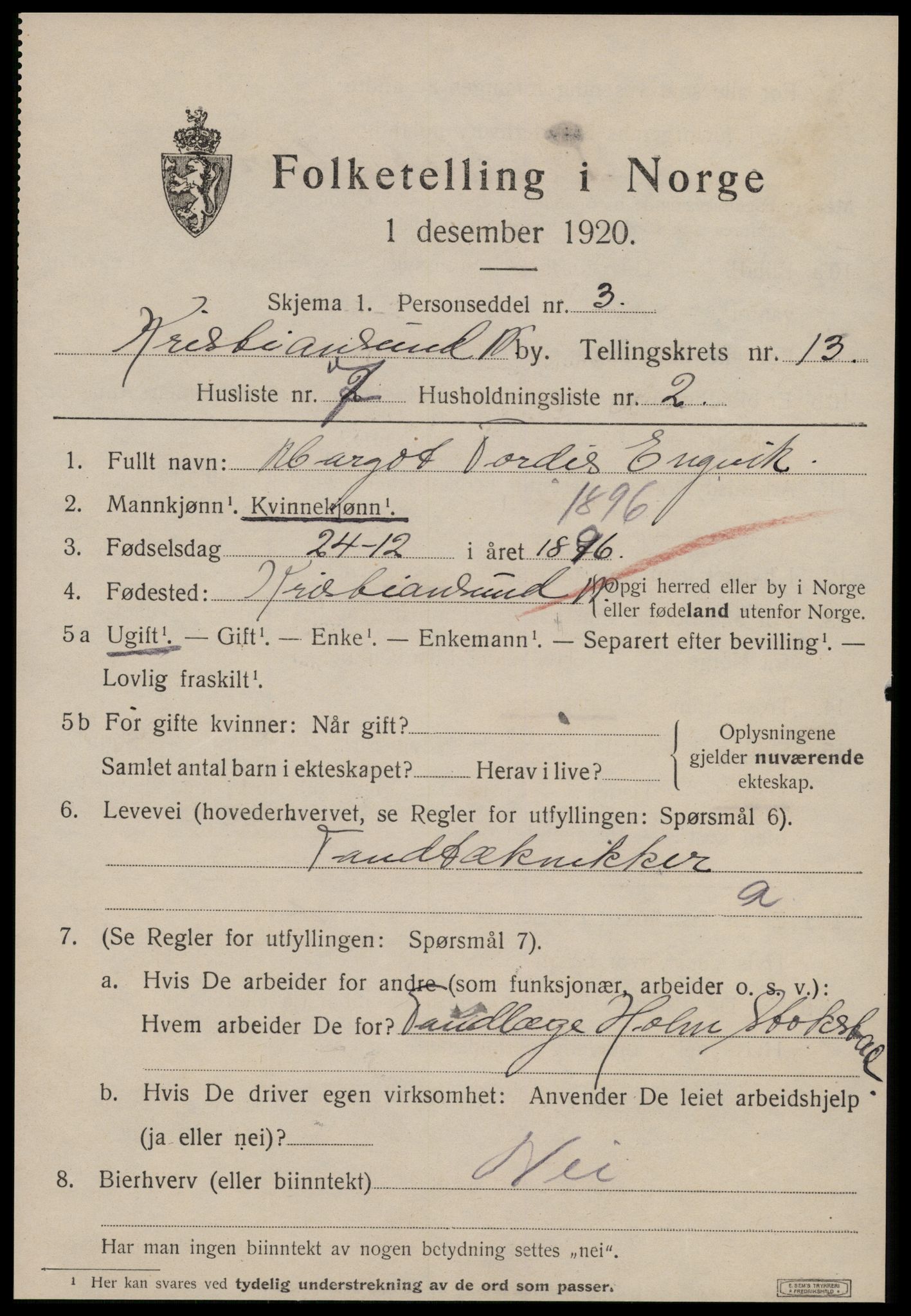 SAT, 1920 census for Kristiansund, 1920, p. 26643