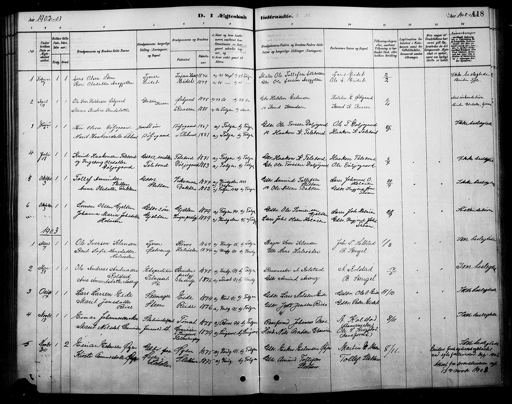 Tolga prestekontor, SAH/PREST-062/L/L0007: Parish register (copy) no. 7, 1878-1919, p. 118