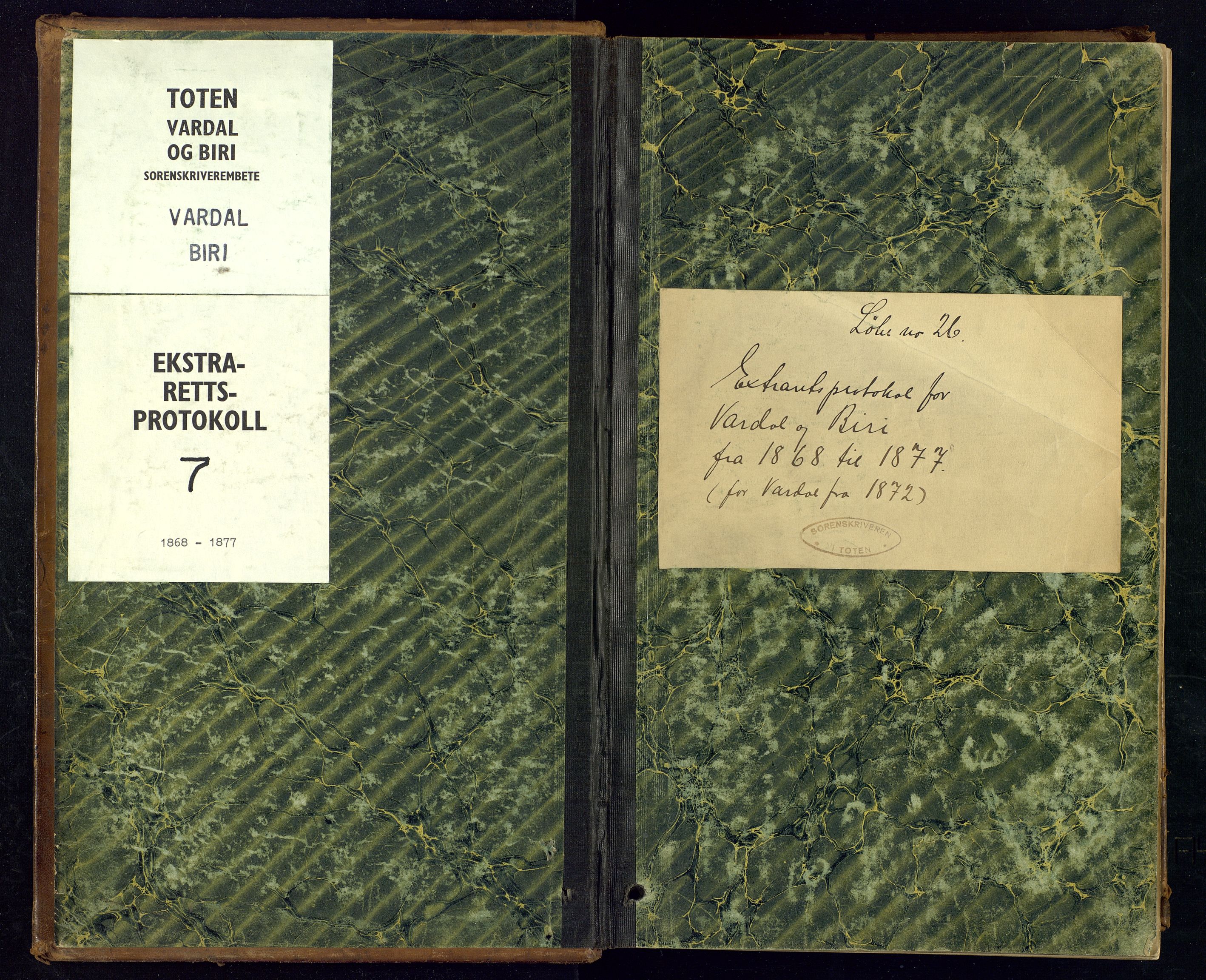 Toten tingrett, SAH/TING-006/G/Gc/Gca/L0007: Ekstrarettsprotokoll - Biri og Vardal, 1868-1877