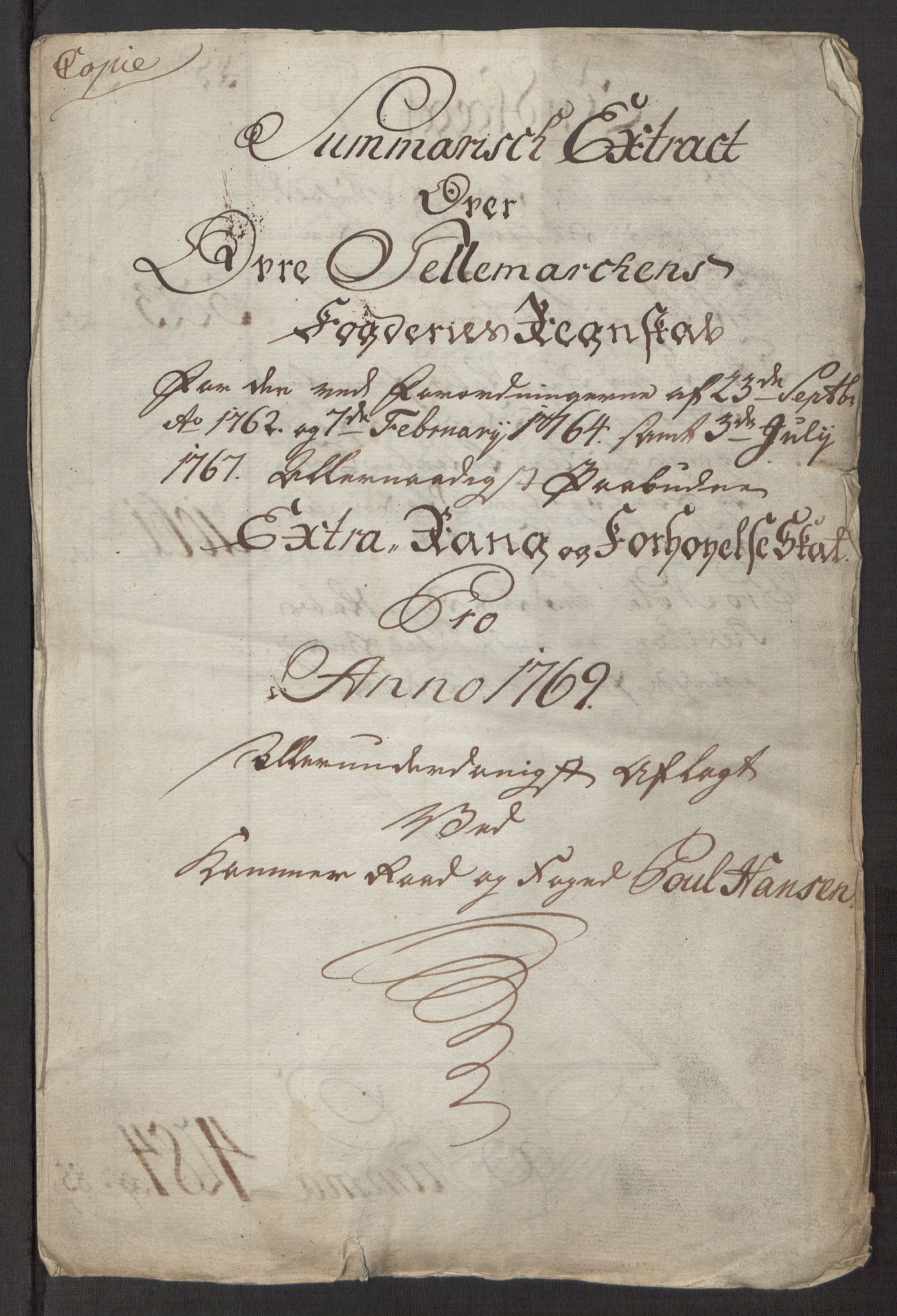 Rentekammeret inntil 1814, Reviderte regnskaper, Fogderegnskap, AV/RA-EA-4092/R38/L2293: Ekstraskatten Øvre Telemark, 1762-1770, p. 146