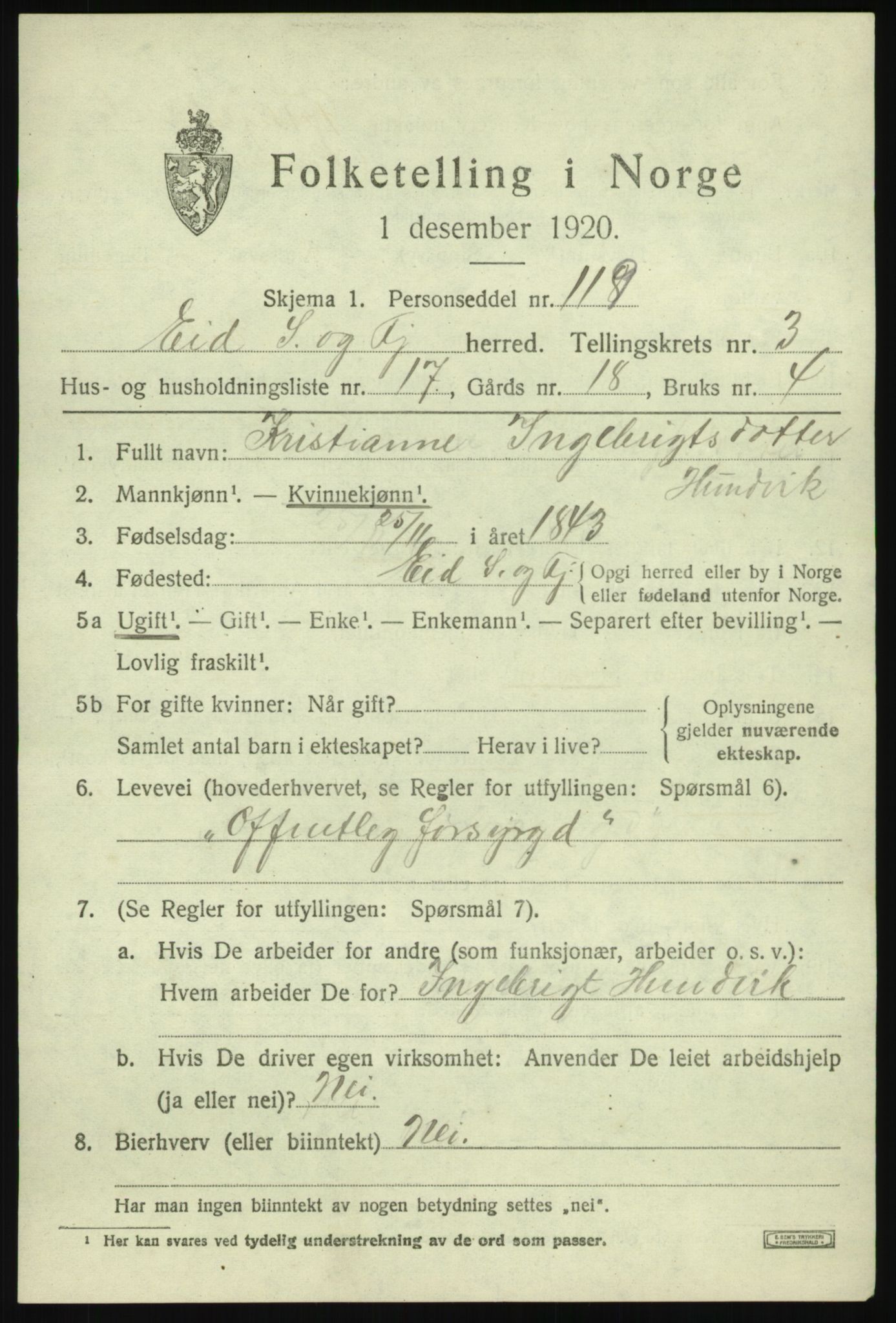 SAB, 1920 census for Eid, 1920, p. 2236