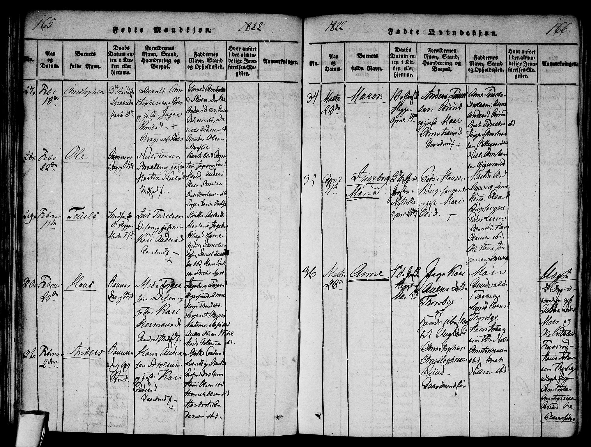 Modum kirkebøker, AV/SAKO-A-234/F/Fa/L0004: Parish register (official) no. 4, 1818-1824, p. 165-166