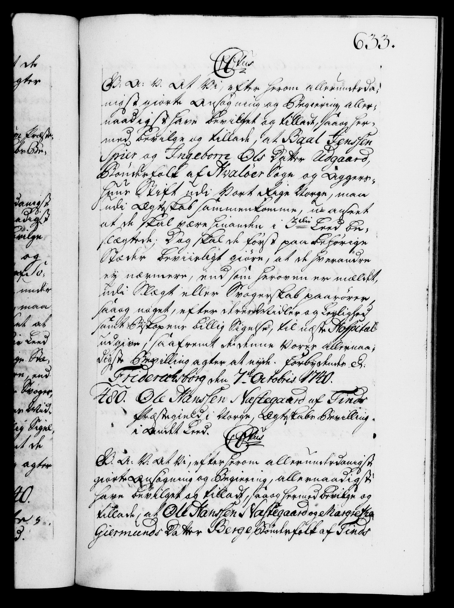 Danske Kanselli 1572-1799, AV/RA-EA-3023/F/Fc/Fca/Fcaa/L0031: Norske registre, 1739-1740, p. 633a