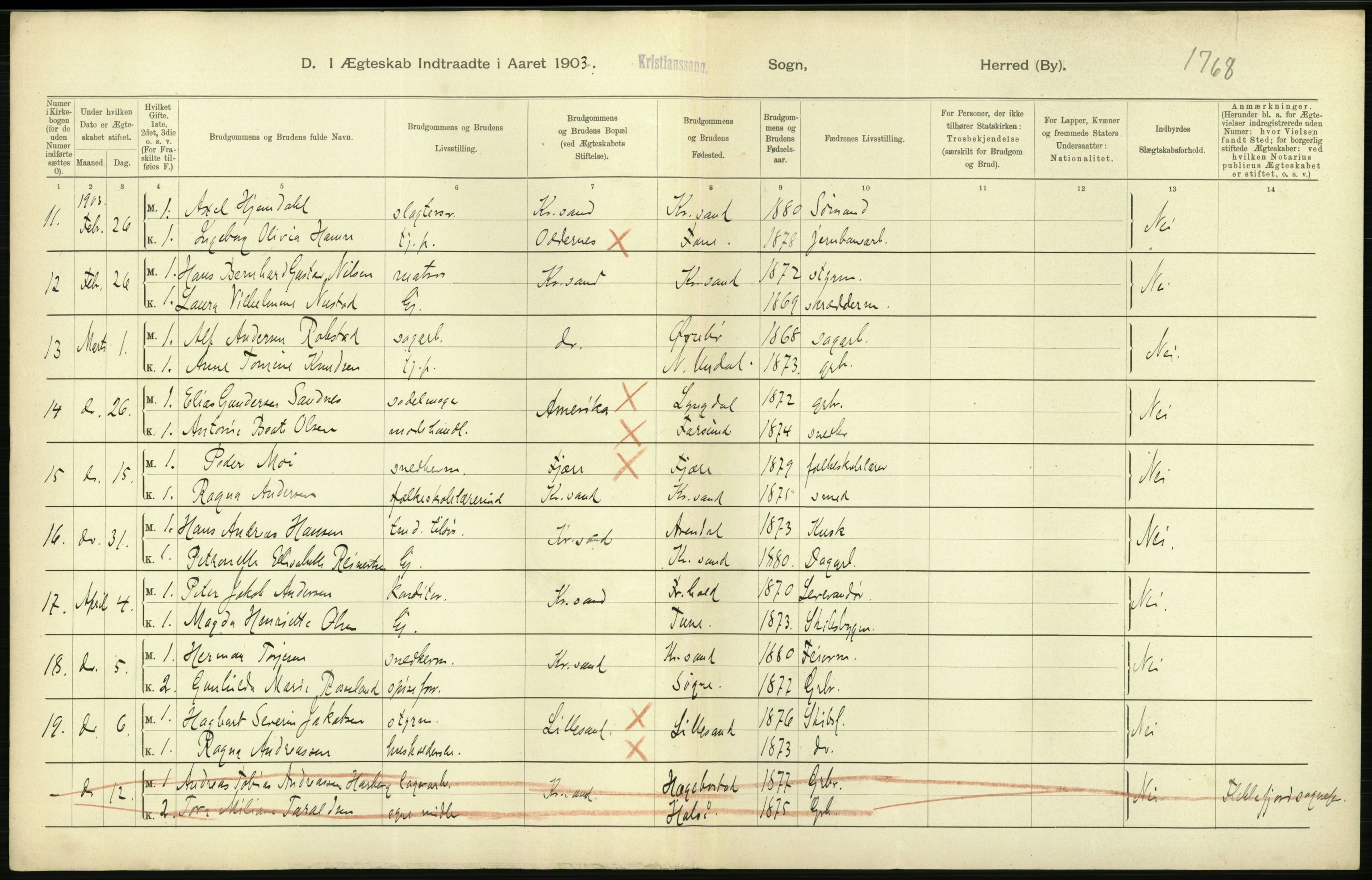 Statistisk sentralbyrå, Sosiodemografiske emner, Befolkning, AV/RA-S-2228/D/Df/Dfa/Dfaa/L0011: Lister og Mandal amt: Fødte, gifte, døde, 1903, p. 350