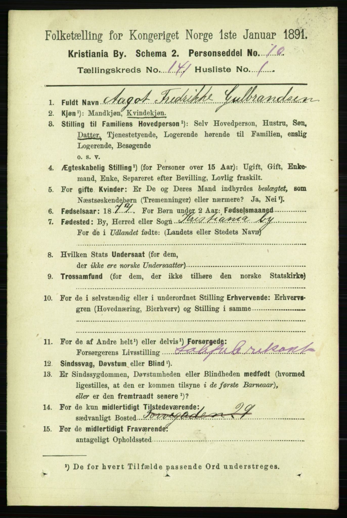 RA, 1891 census for 0301 Kristiania, 1891, p. 77977