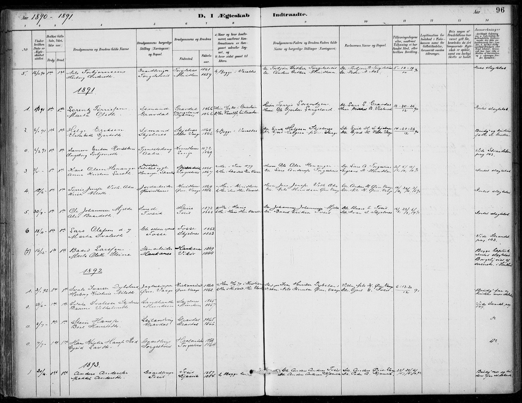 Strandebarm sokneprestembete, SAB/A-78401/H/Haa: Parish register (official) no. D  1, 1886-1912, p. 96