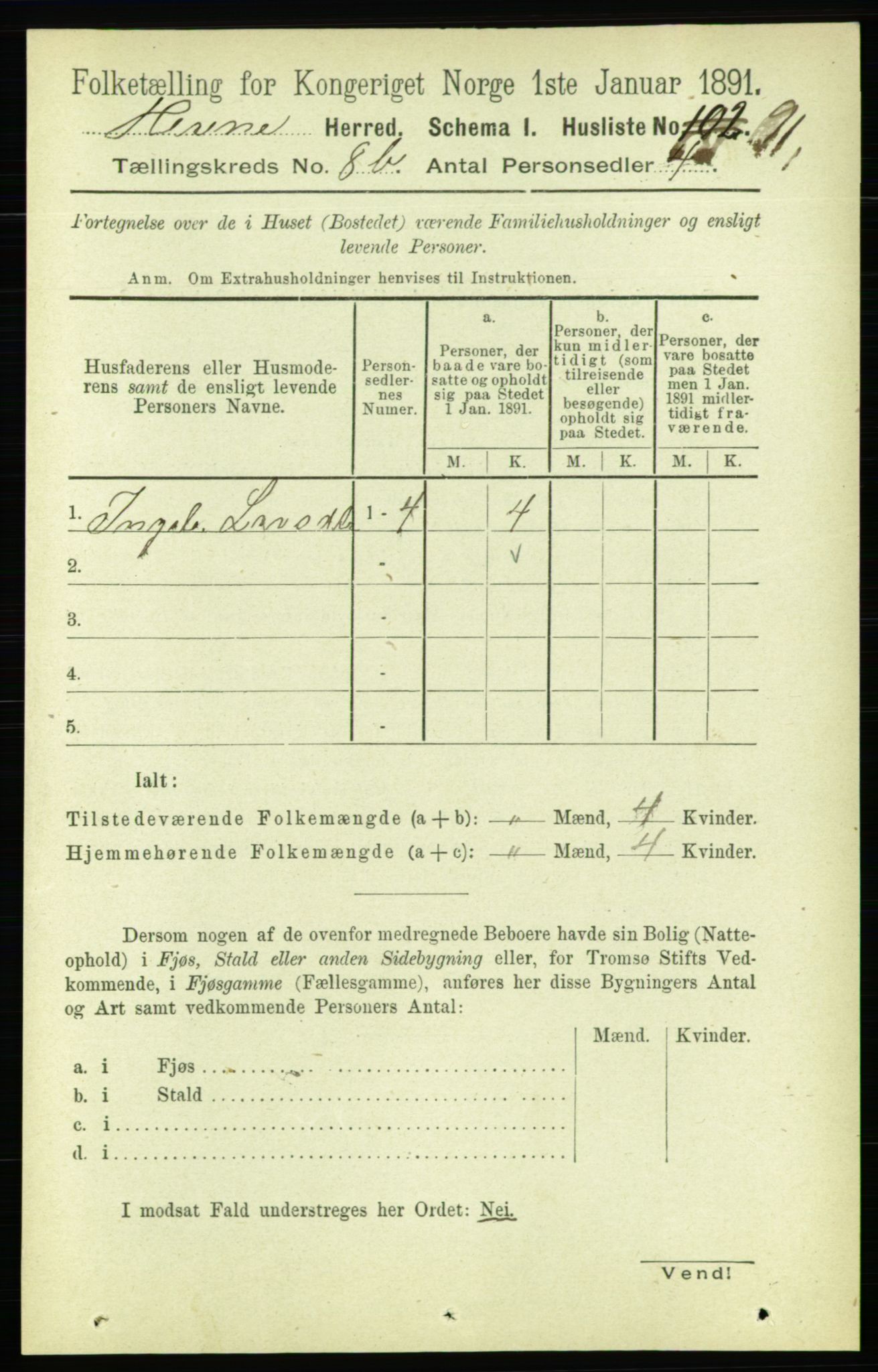 RA, 1891 census for 1612 Hemne, 1891, p. 5501