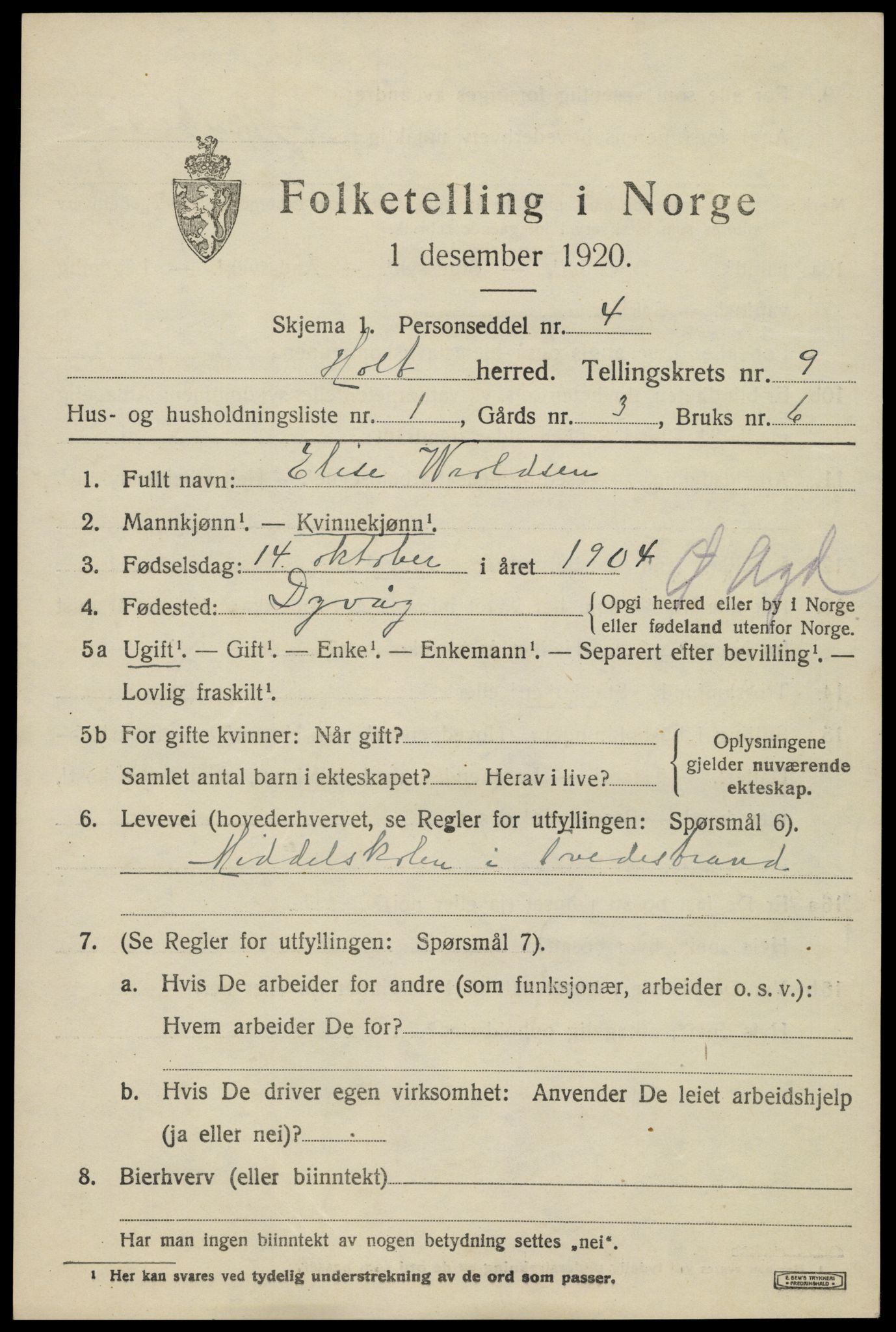 SAK, 1920 census for Holt, 1920, p. 5210