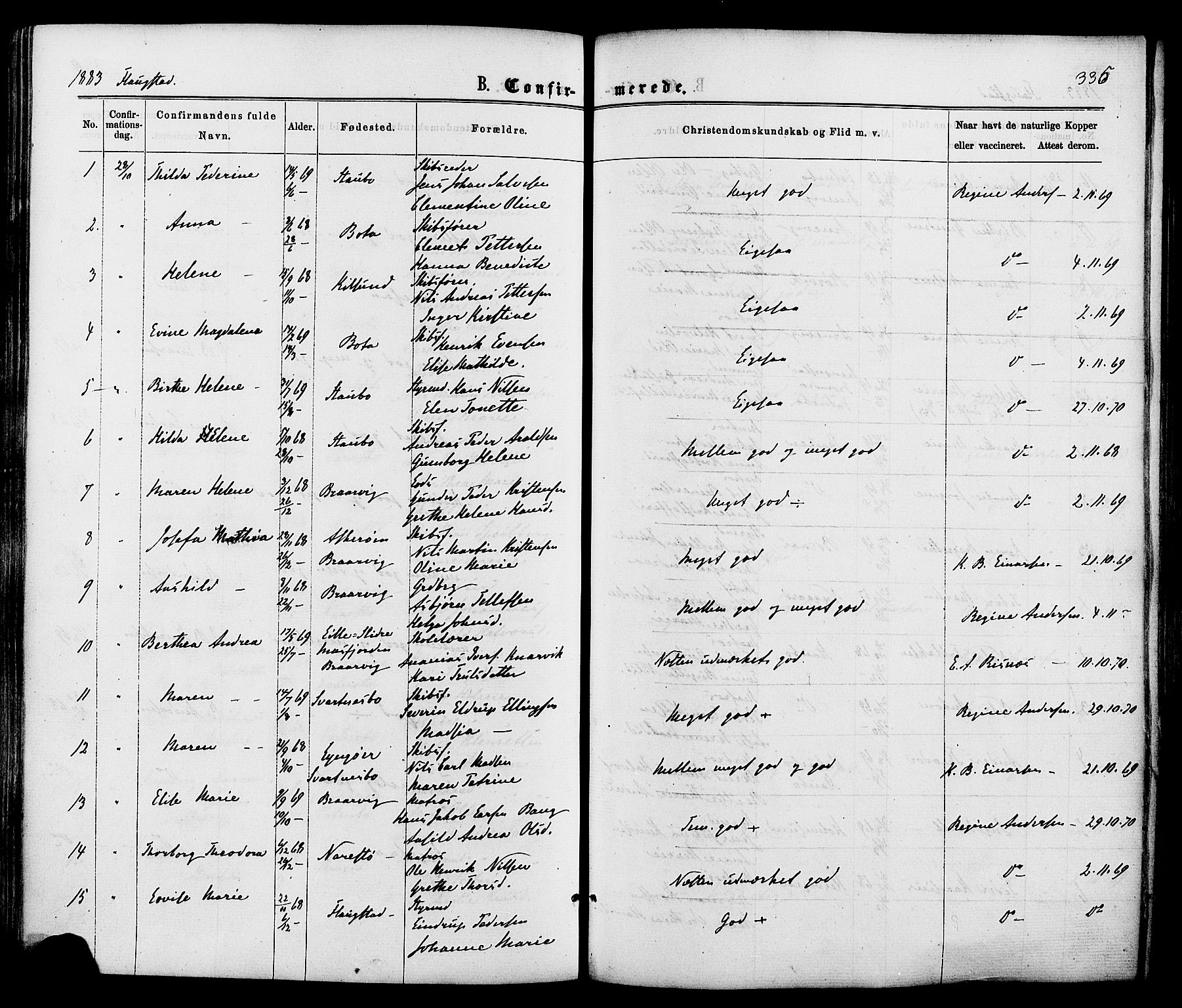 Dypvåg sokneprestkontor, SAK/1111-0007/F/Fa/Faa/L0007: Parish register (official) no. A 7 /2, 1877-1884, p. 335