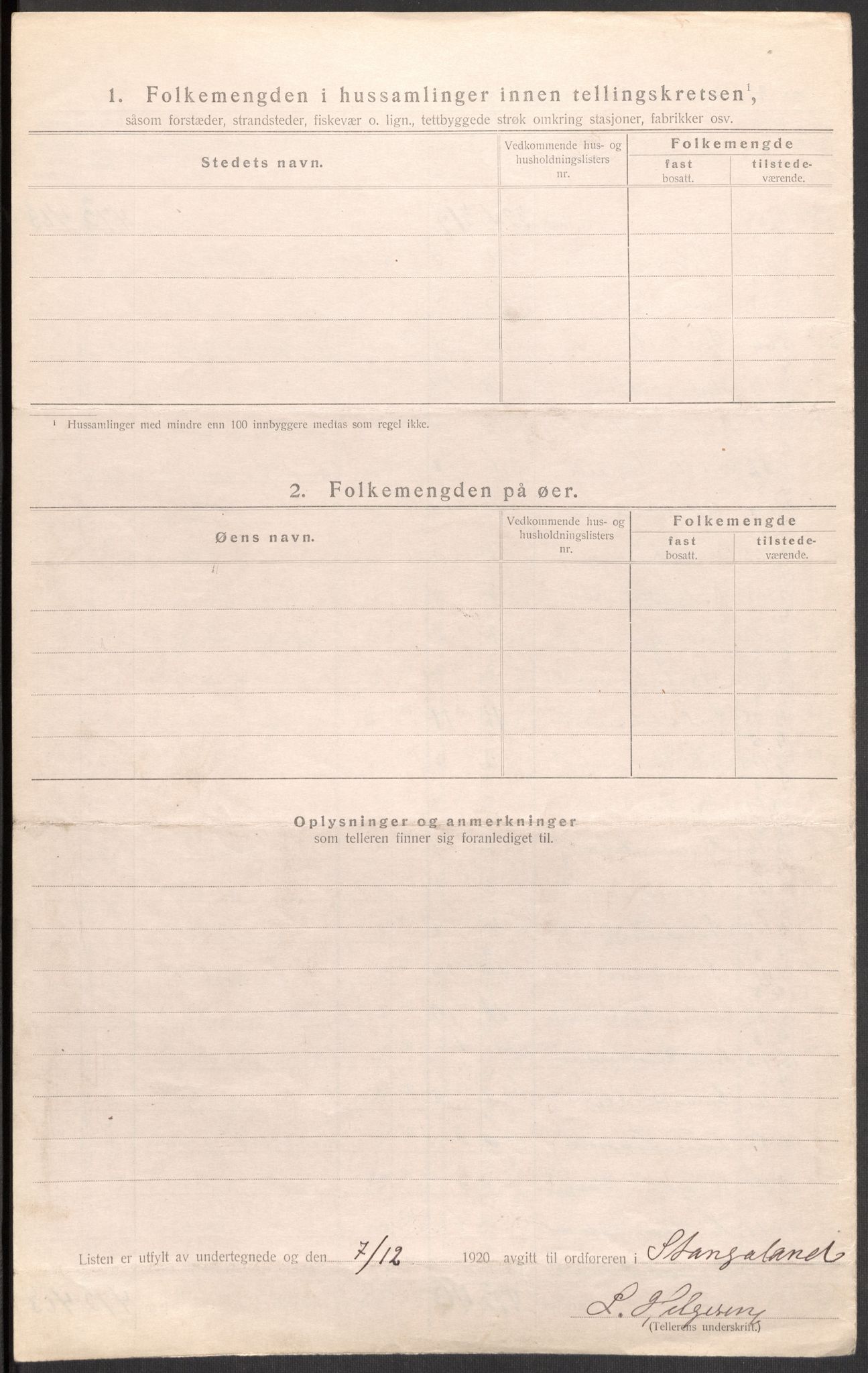 SAST, 1920 census for Stangaland, 1920, p. 14