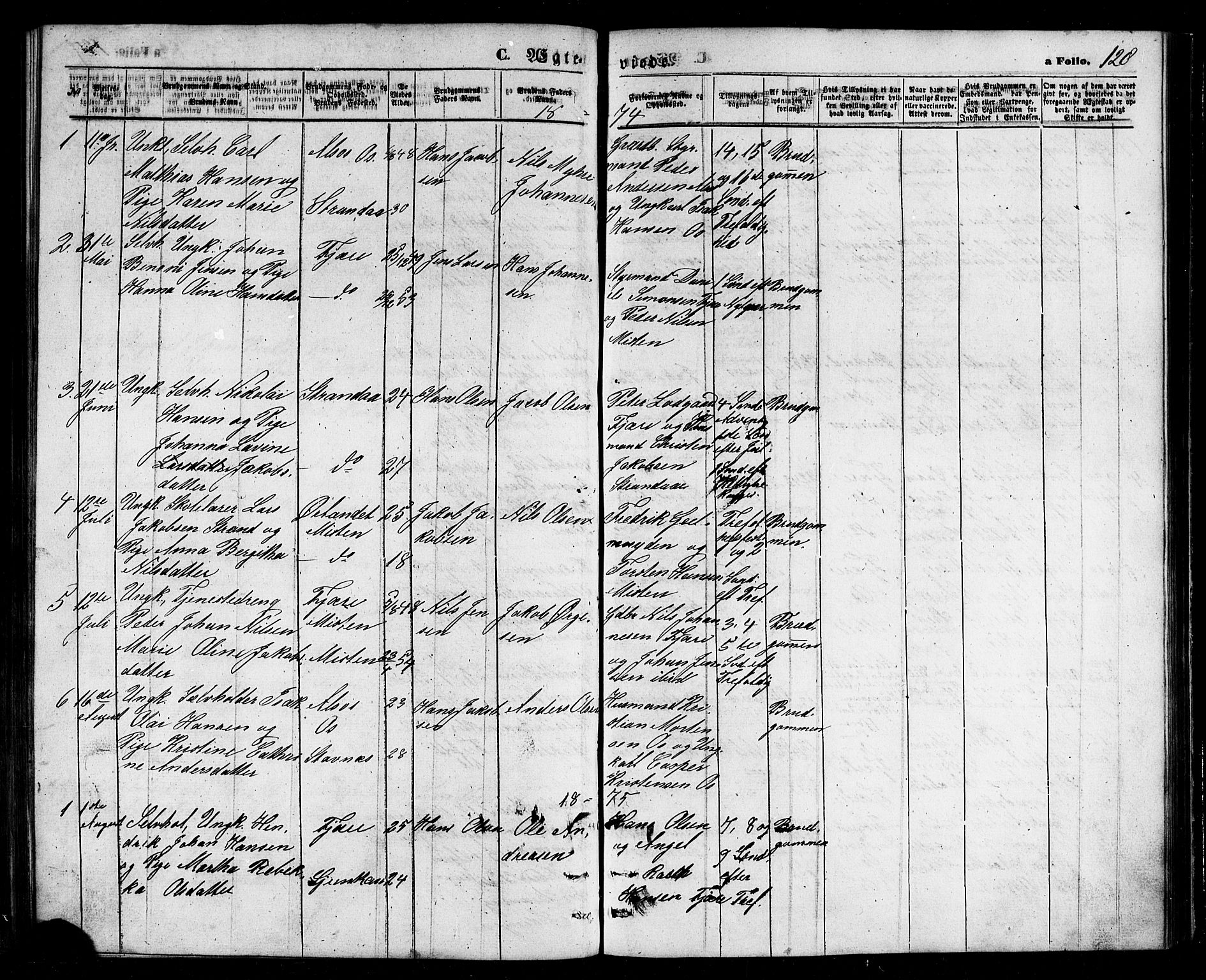 Ministerialprotokoller, klokkerbøker og fødselsregistre - Nordland, SAT/A-1459/803/L0075: Parish register (copy) no. 803C02, 1867-1881, p. 128