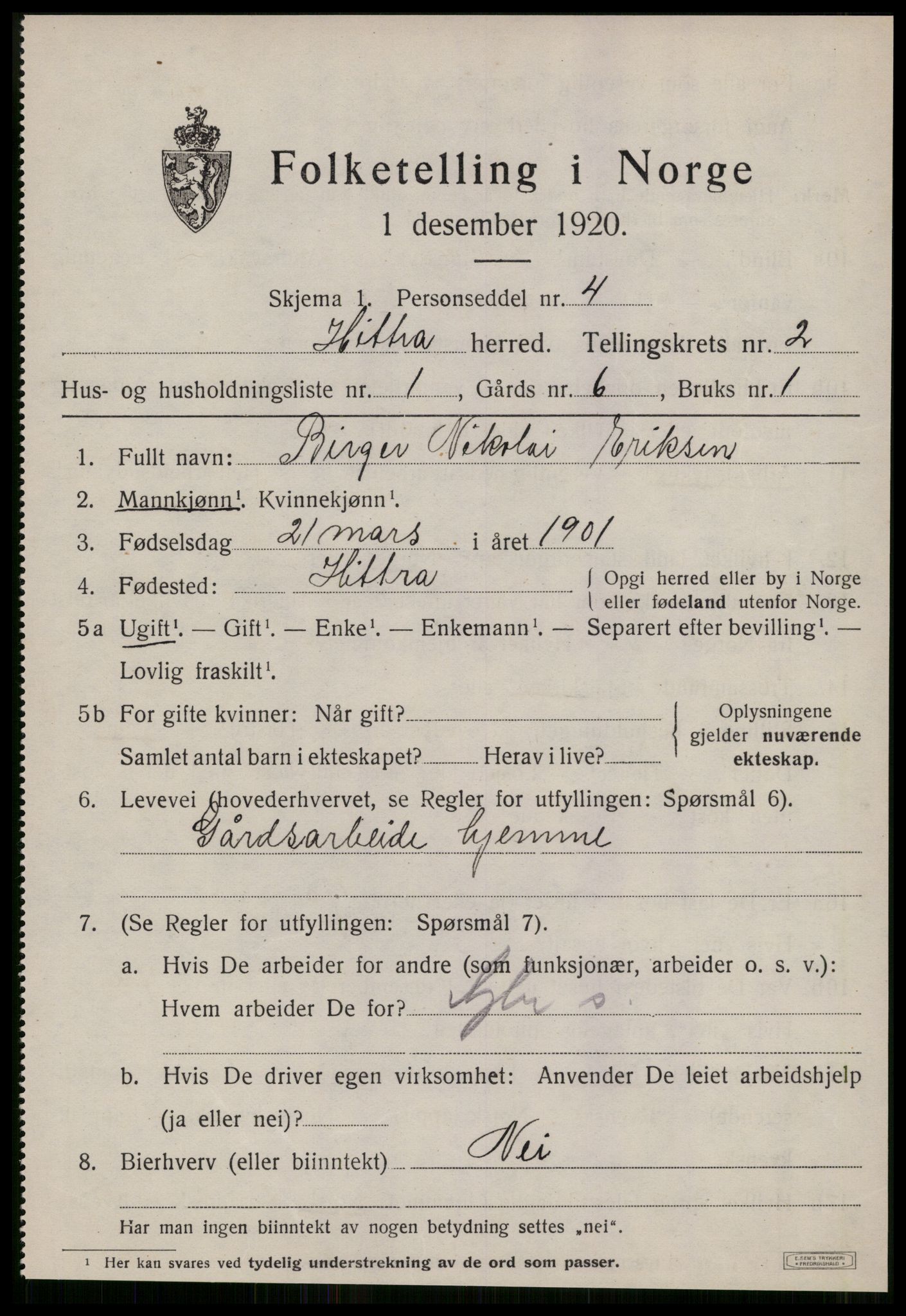 SAT, 1920 census for Hitra, 1920, p. 767