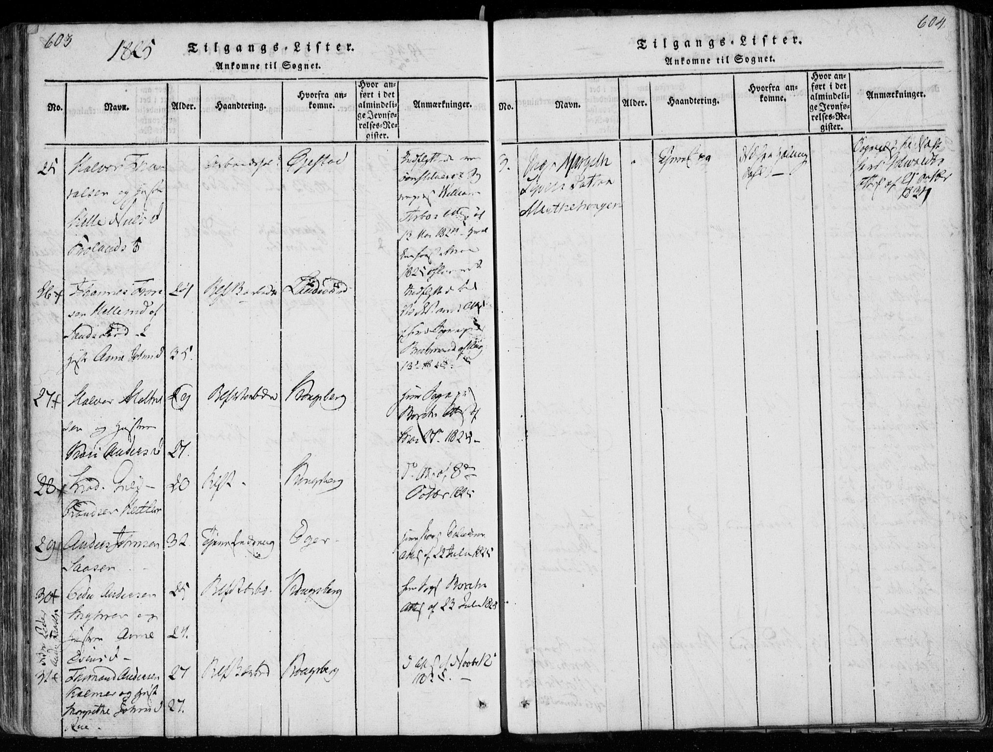 Modum kirkebøker, AV/SAKO-A-234/F/Fa/L0005: Parish register (official) no. 5, 1824-1841, p. 603-604