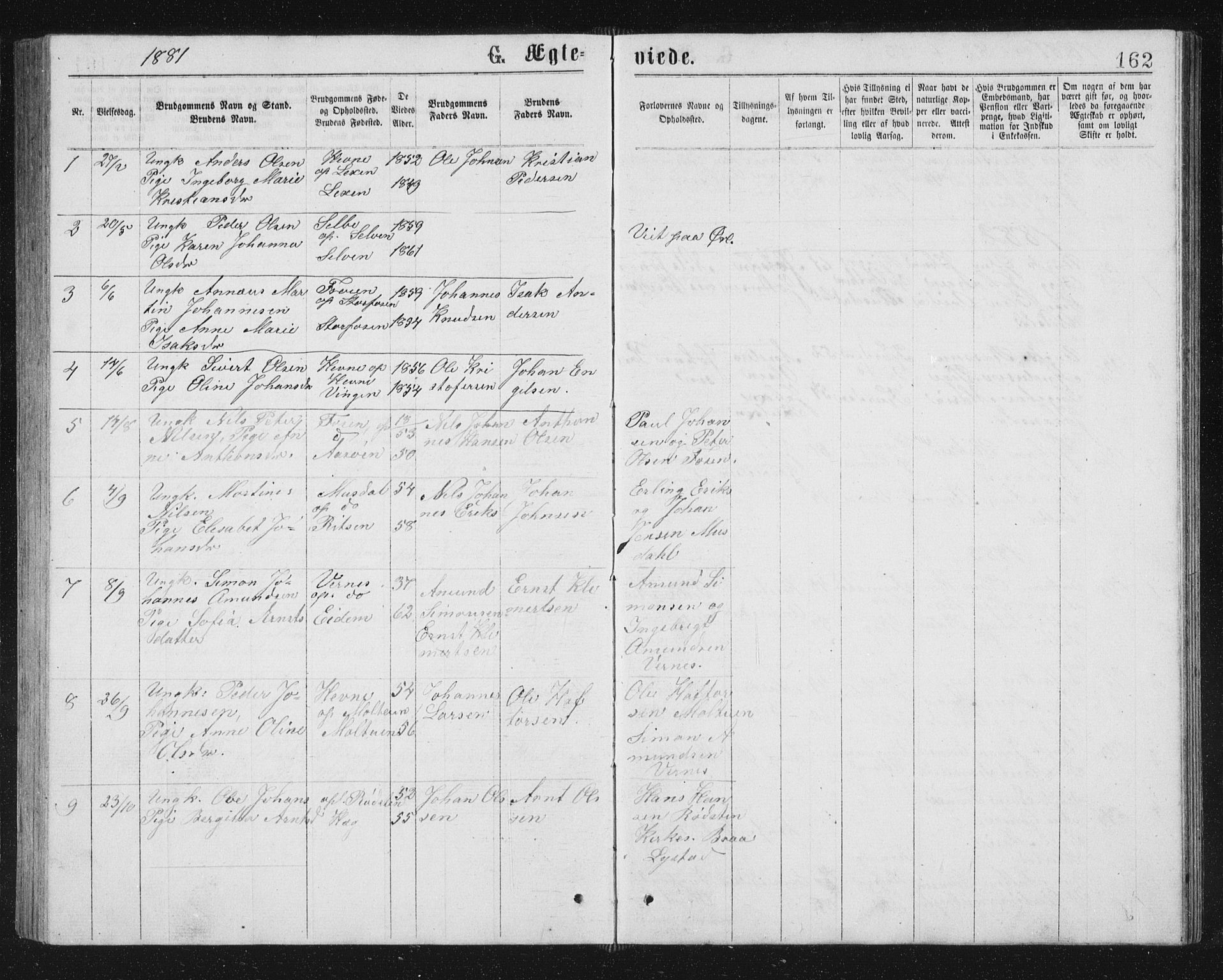 Ministerialprotokoller, klokkerbøker og fødselsregistre - Sør-Trøndelag, SAT/A-1456/662/L0756: Parish register (copy) no. 662C01, 1869-1891, p. 162