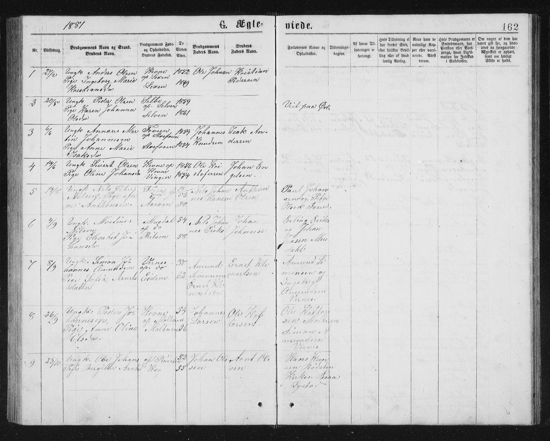 Ministerialprotokoller, klokkerbøker og fødselsregistre - Sør-Trøndelag, AV/SAT-A-1456/662/L0756: Parish register (copy) no. 662C01, 1869-1891, p. 162