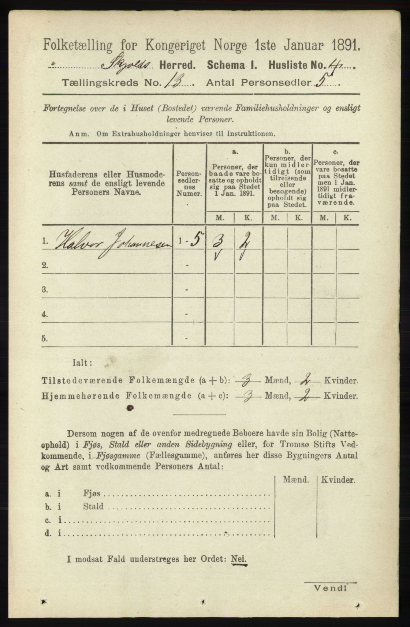 RA, 1891 census for 1154 Skjold, 1891, p. 2374