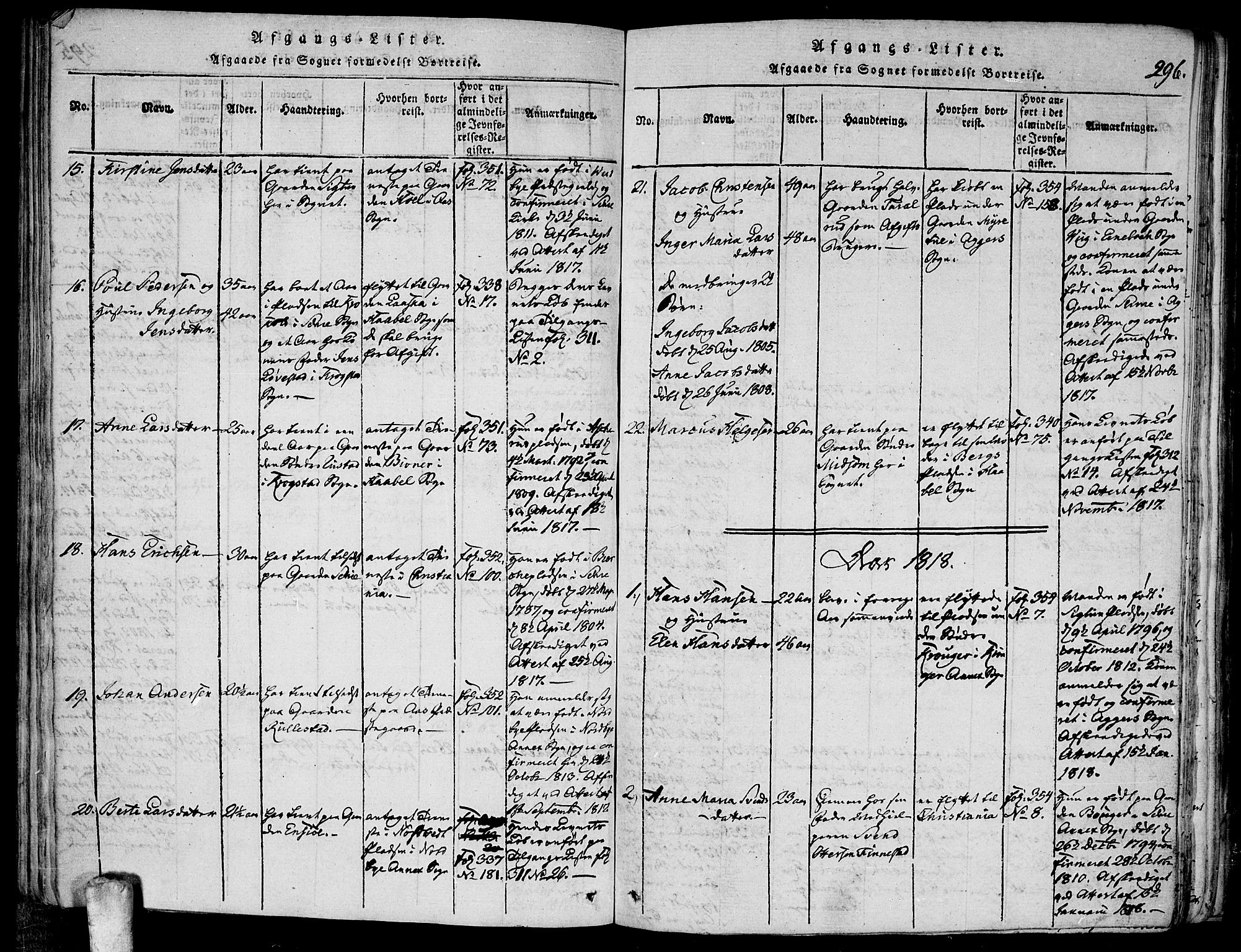 Kråkstad prestekontor Kirkebøker, SAO/A-10125a/F/Fa/L0003: Parish register (official) no. I 3, 1813-1824, p. 296