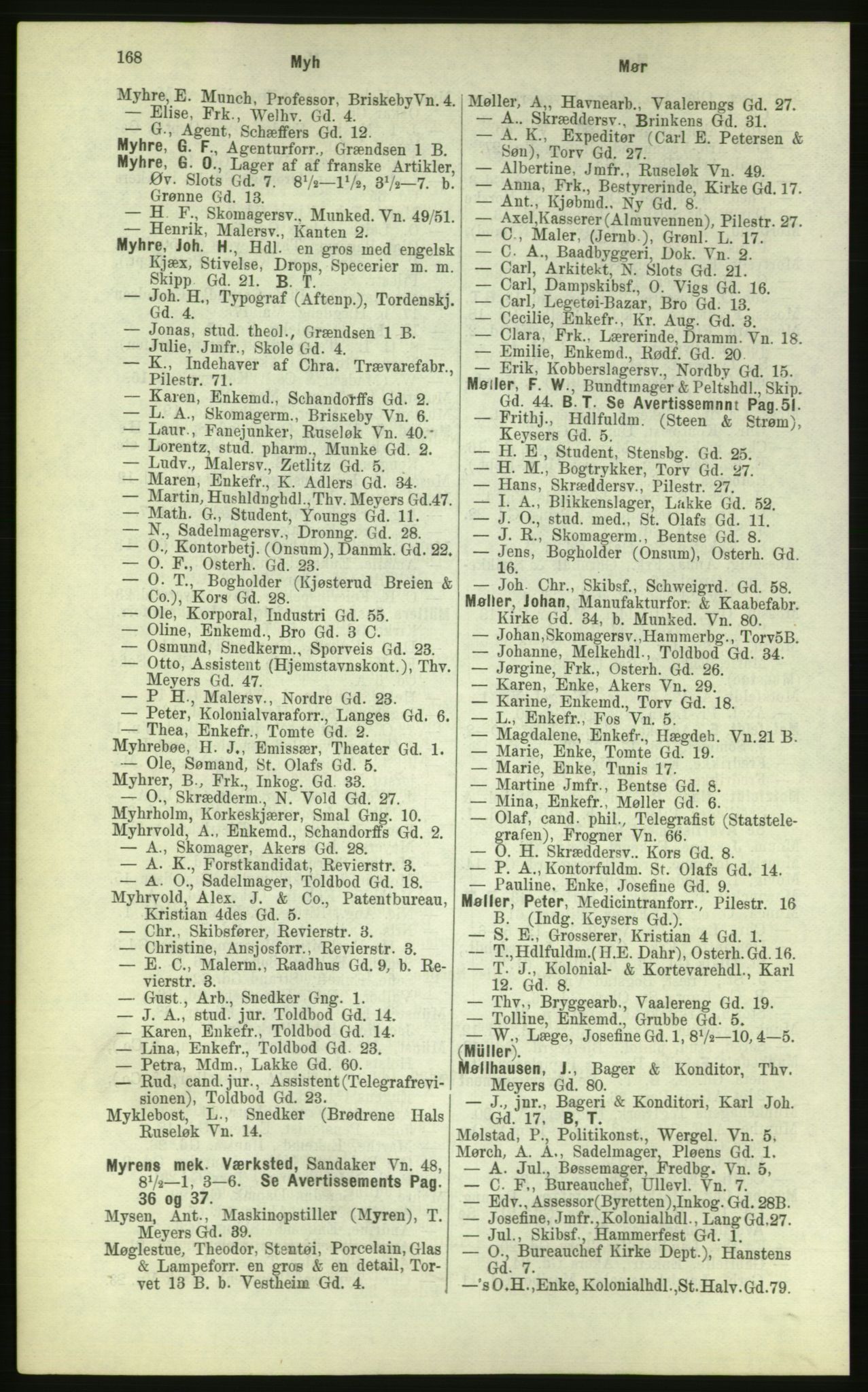 Kristiania/Oslo adressebok, PUBL/-, 1884, p. 168