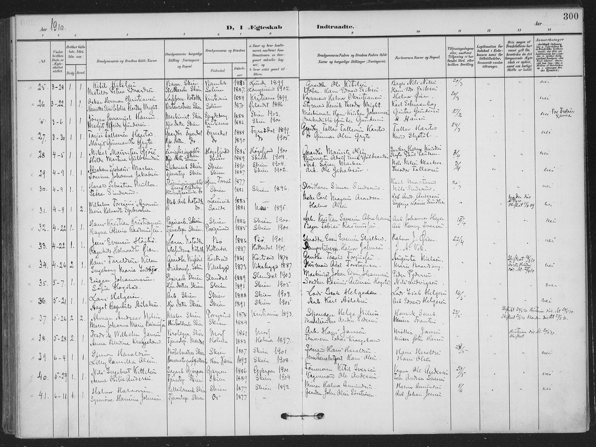Skien kirkebøker, SAKO/A-302/F/Fa/L0012: Parish register (official) no. 12, 1908-1914, p. 300