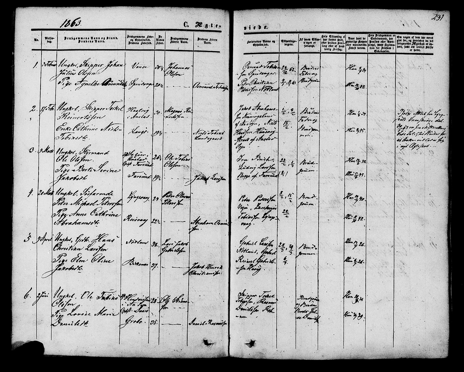 Herad sokneprestkontor, SAK/1111-0018/F/Fa/Fab/L0004: Parish register (official) no. A 4, 1853-1885, p. 231