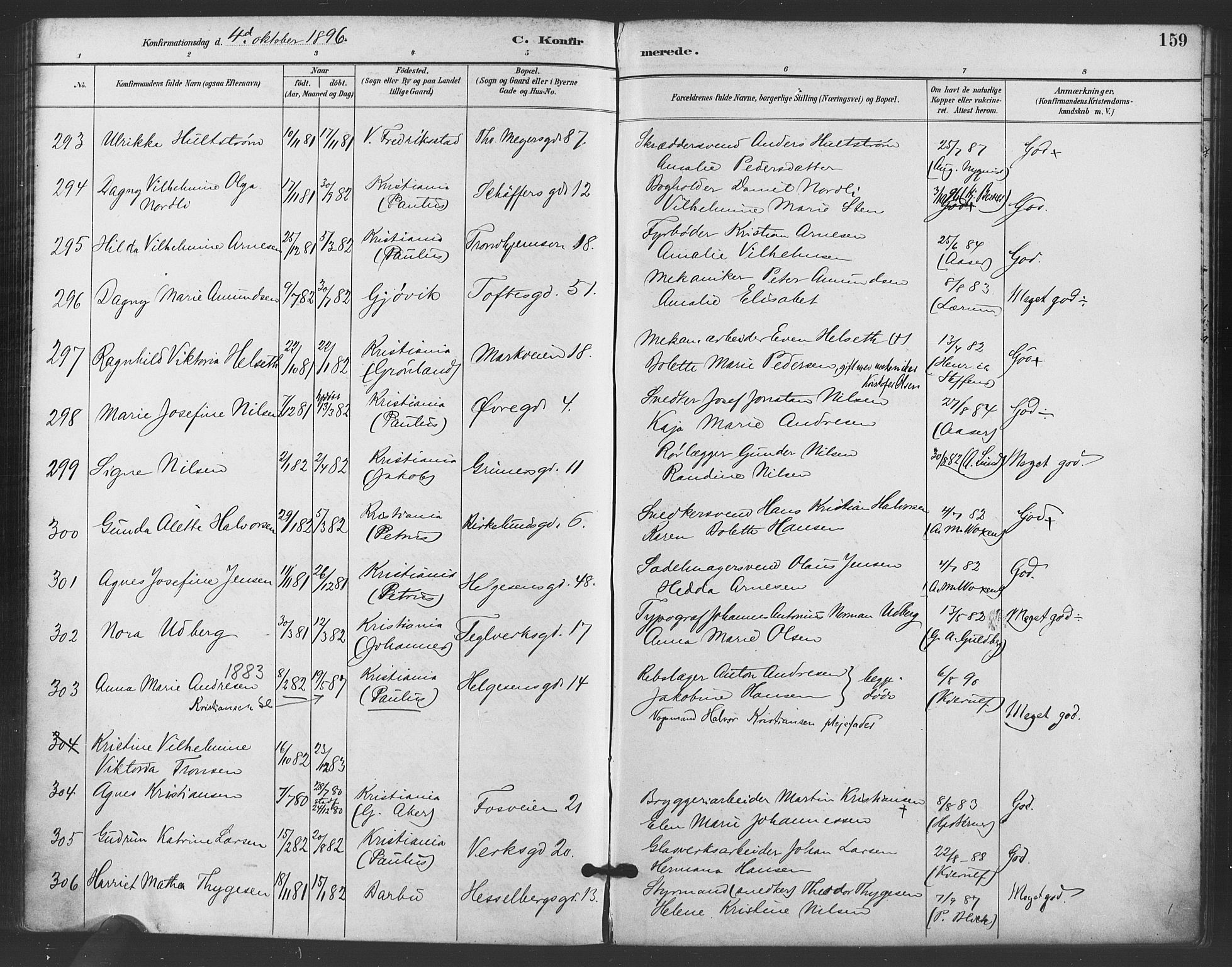 Paulus prestekontor Kirkebøker, AV/SAO-A-10871/F/Fa/L0006: Parish register (official) no. 6, 1889-1896, p. 159