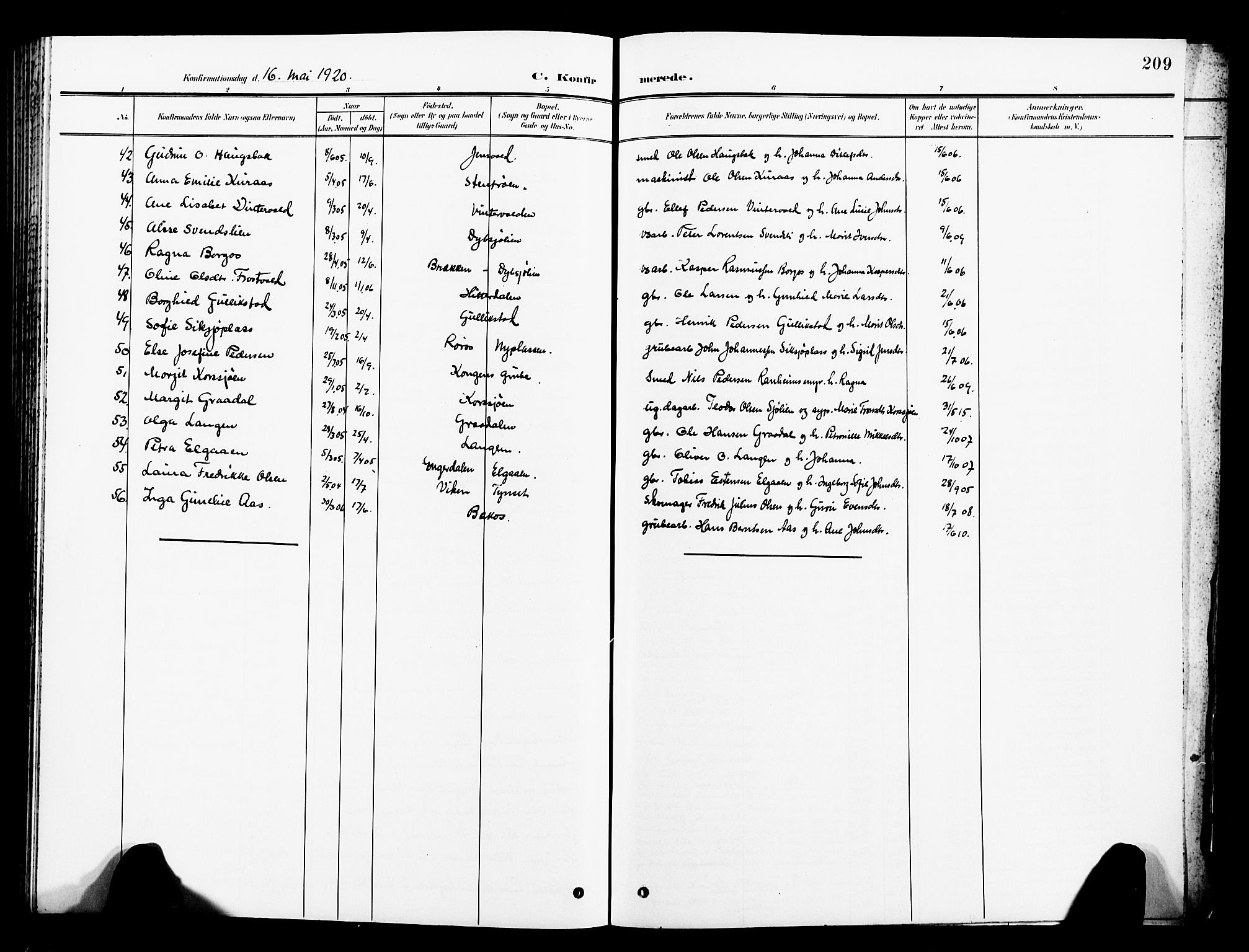 Ministerialprotokoller, klokkerbøker og fødselsregistre - Sør-Trøndelag, SAT/A-1456/681/L0942: Parish register (copy) no. 681C06, 1906-1925, p. 209