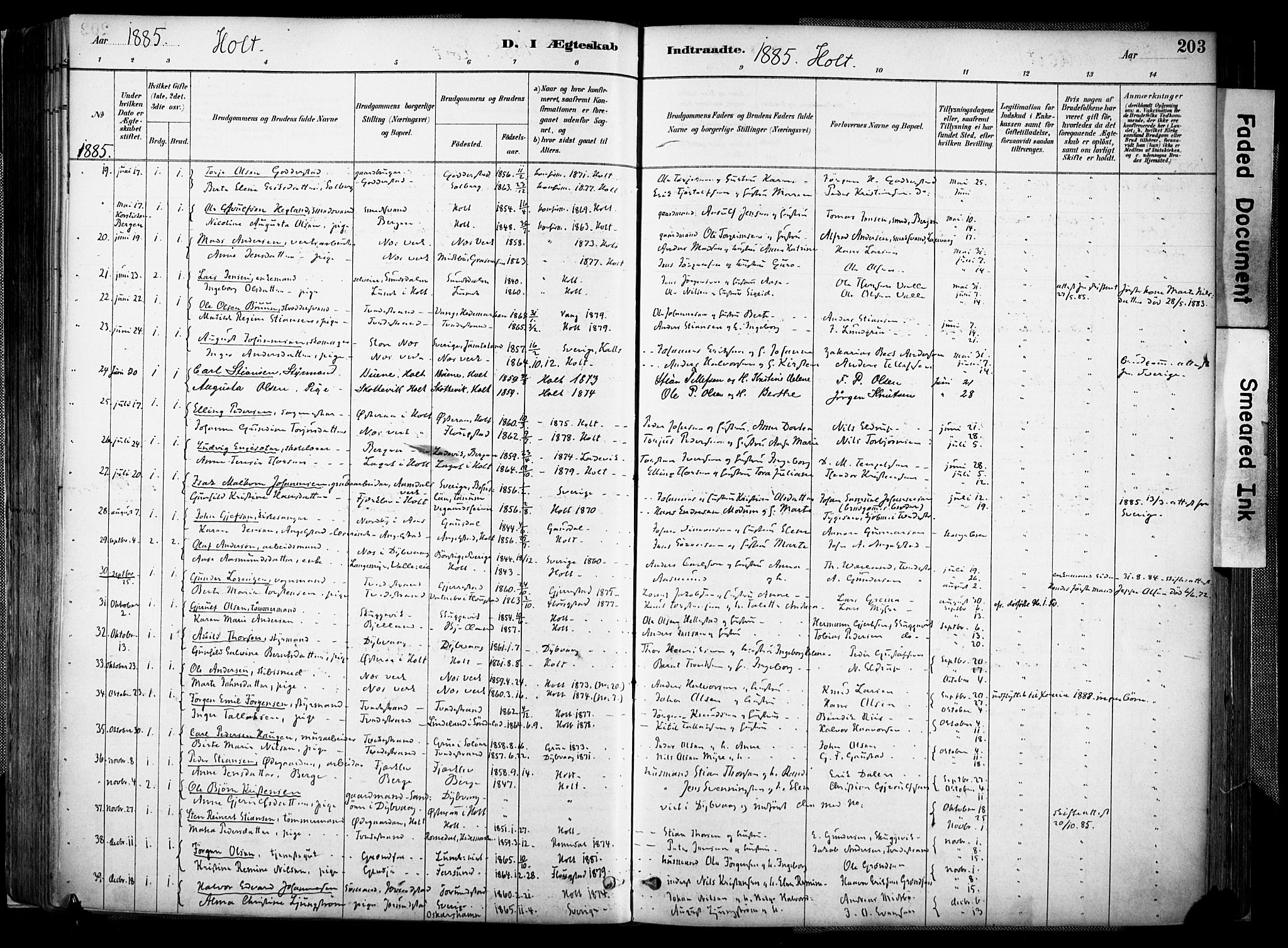 Holt sokneprestkontor, AV/SAK-1111-0021/F/Fa/L0012: Parish register (official) no. A 12, 1885-1907, p. 203