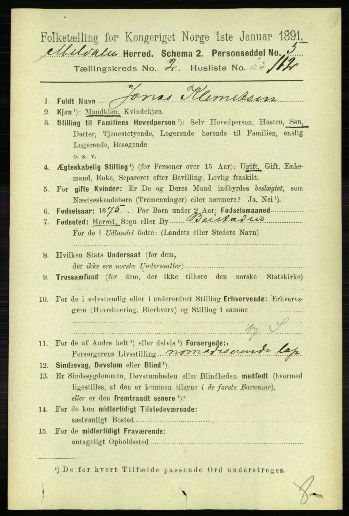 RA, 1891 census for 1636 Meldal, 1891, p. 1696