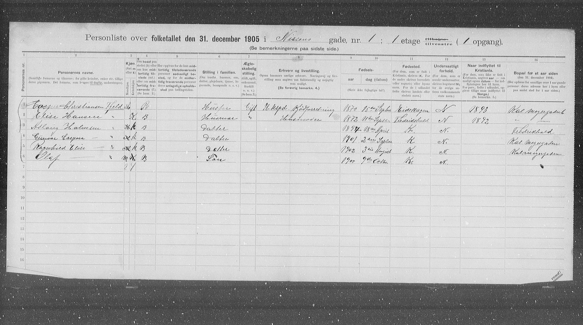 OBA, Municipal Census 1905 for Kristiania, 1905, p. 37414