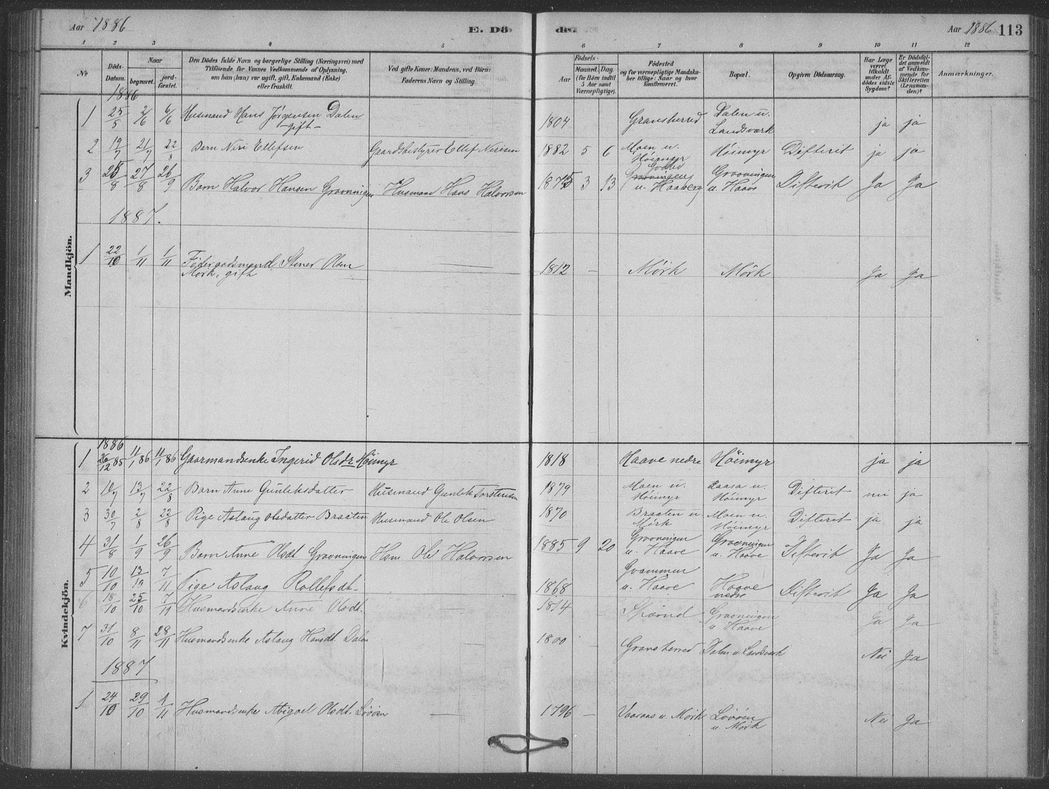 Heddal kirkebøker, SAKO/A-268/F/Fb/L0002: Parish register (official) no. II 2, 1878-1913, p. 113
