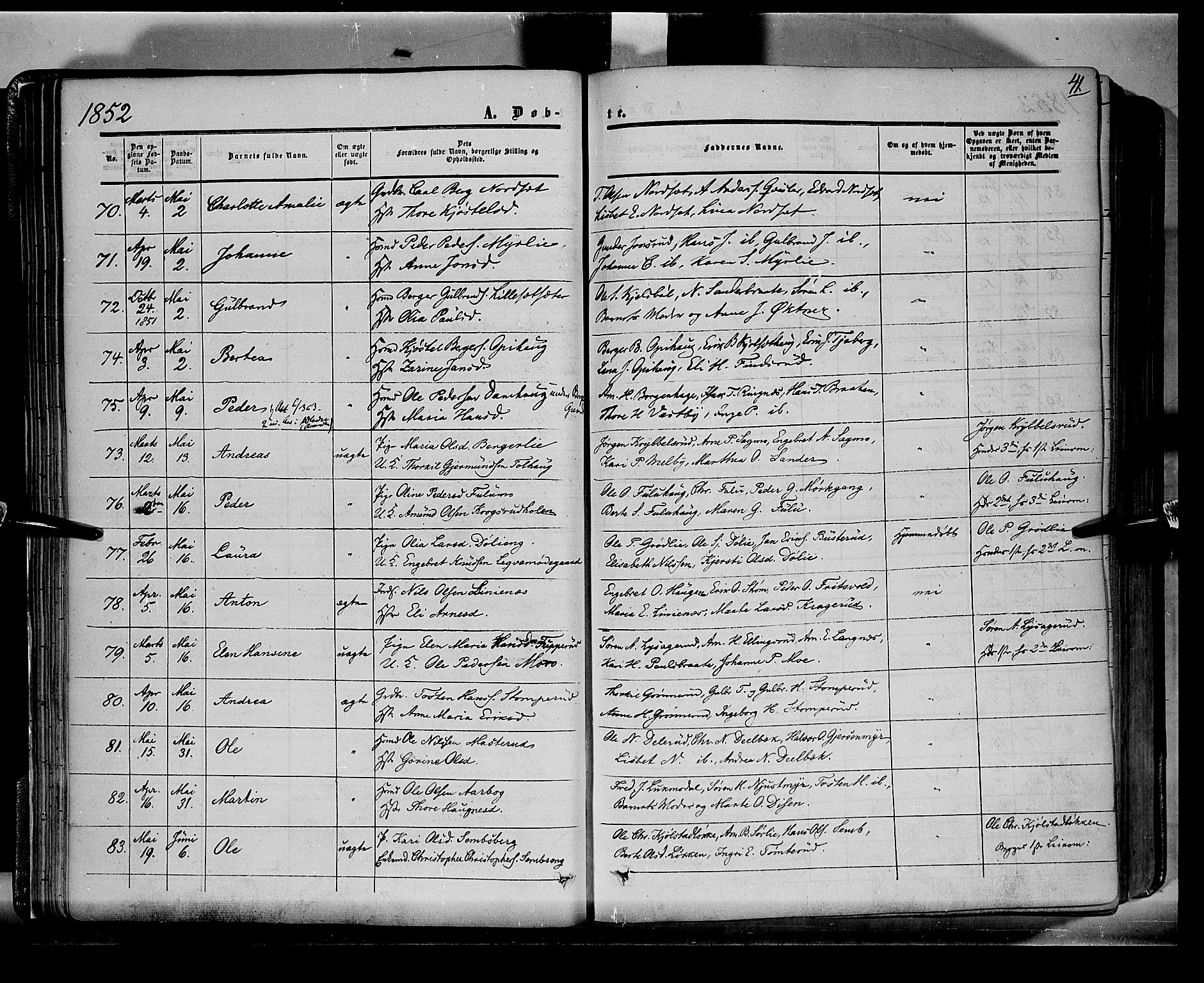 Sør-Odal prestekontor, AV/SAH-PREST-030/H/Ha/Haa/L0001: Parish register (official) no. 1, 1849-1859, p. 41