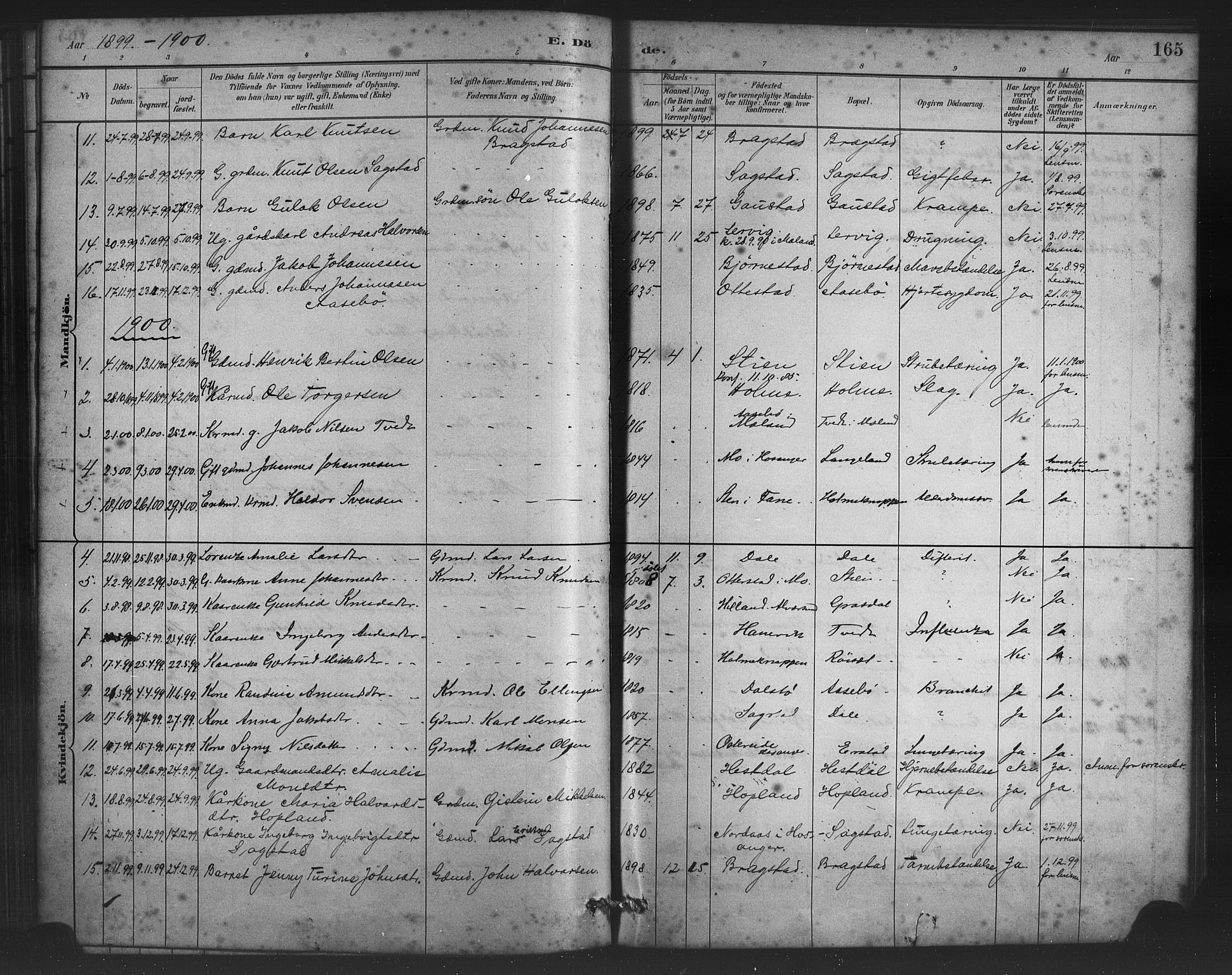 Alversund Sokneprestembete, SAB/A-73901/H/Ha/Haa/Haac/L0001: Parish register (official) no. C 1, 1882-1900, p. 165