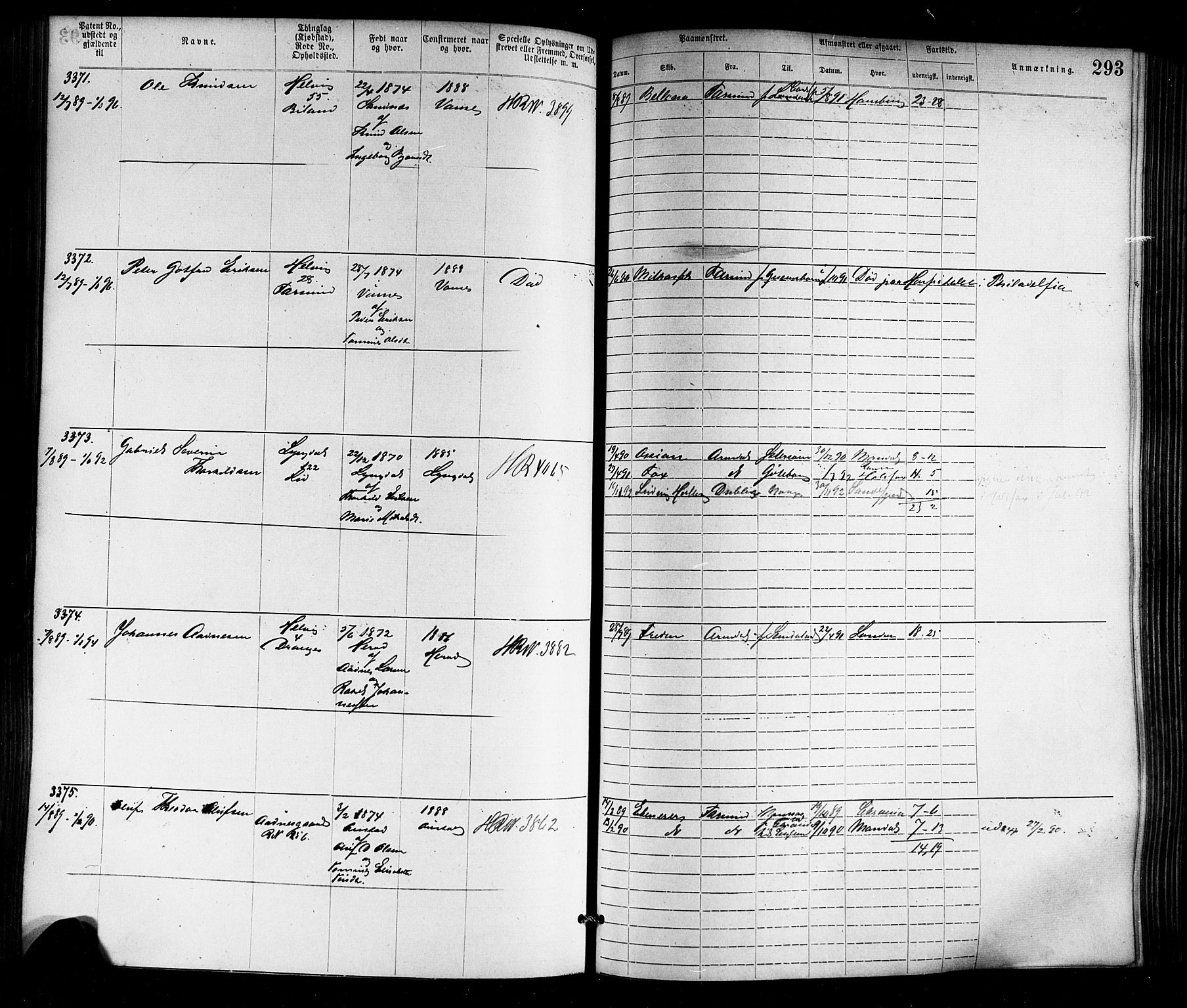 Farsund mønstringskrets, SAK/2031-0017/F/Fa/L0006: Annotasjonsrulle nr 1911-3805 med register, Z-3, 1877-1894, p. 328