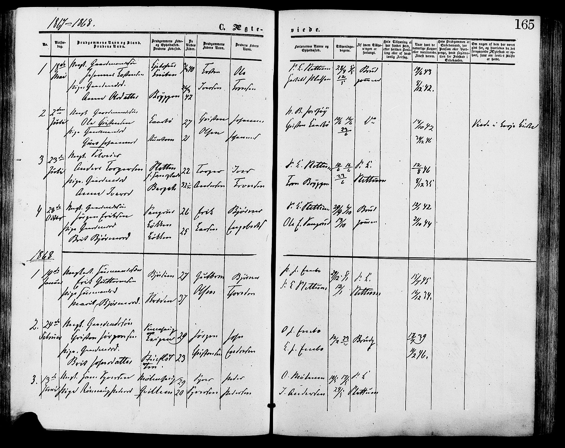Lesja prestekontor, SAH/PREST-068/H/Ha/Haa/L0009: Parish register (official) no. 9, 1854-1889, p. 165