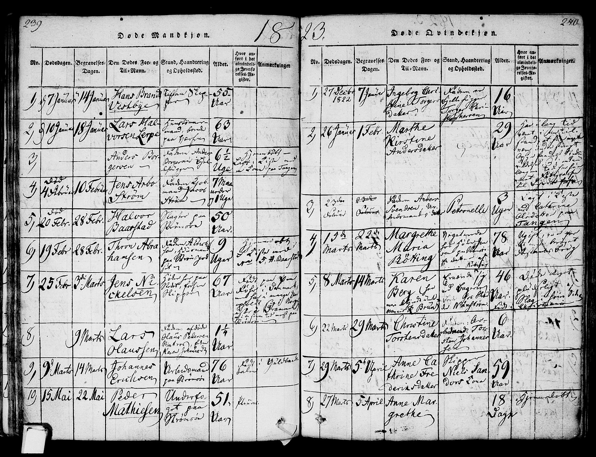 Strømsø kirkebøker, SAKO/A-246/F/Fa/L0011: Parish register (official) no. I 11, 1815-1829, p. 239-240