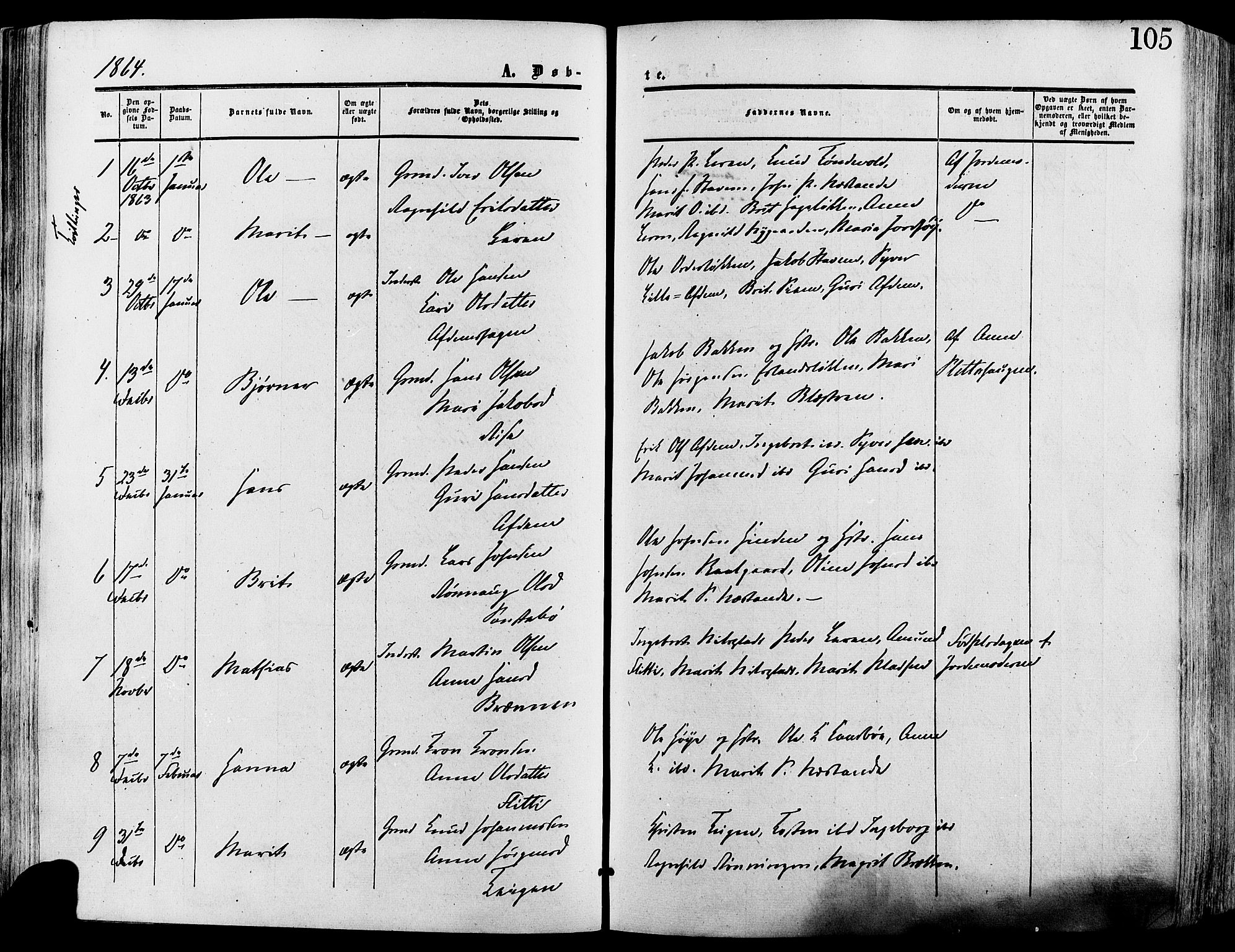 Lesja prestekontor, SAH/PREST-068/H/Ha/Haa/L0008: Parish register (official) no. 8, 1854-1880, p. 105